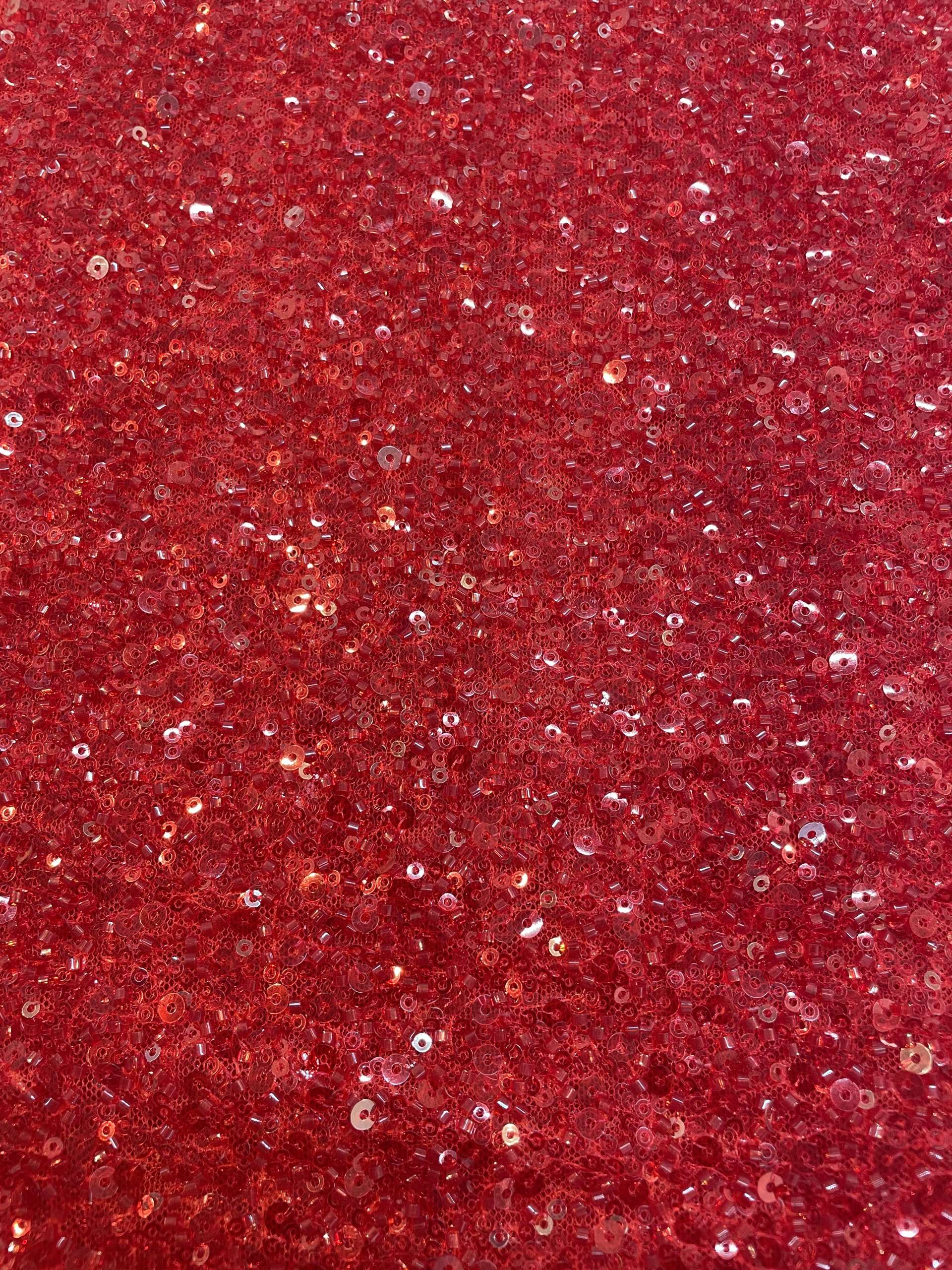 Beaded/Sequined Tulle in Red