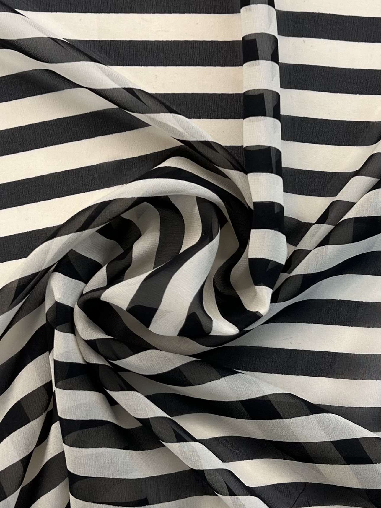 Printed Silk Chiffon Black & Cream Stripes 1/2 inch Stripe