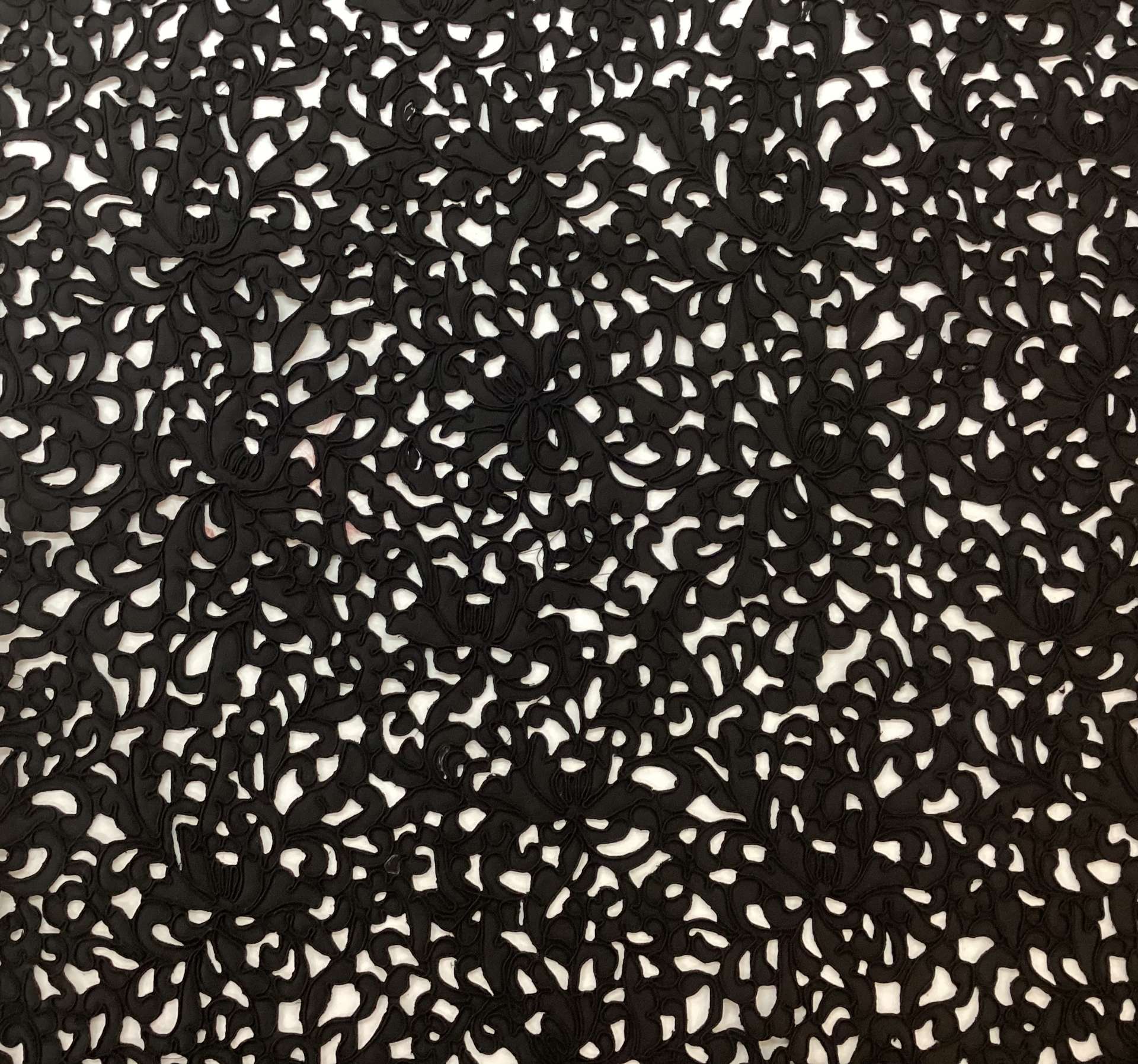 Laser Cut Polyester Satin with Soutach in Black