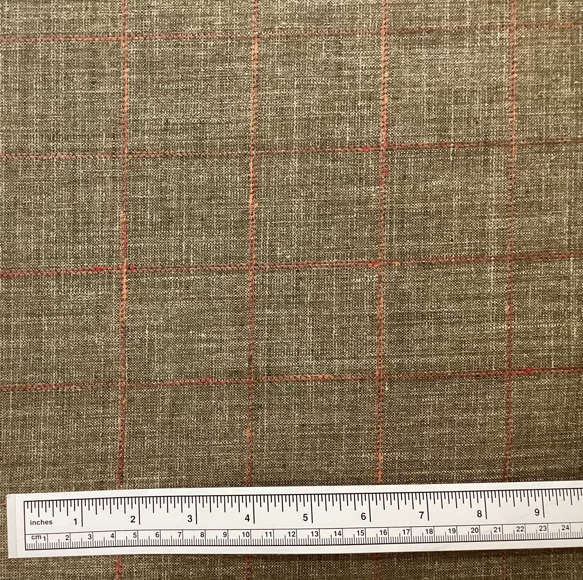Italian Wool Silk Linen Windowpane Suiting in Olive 