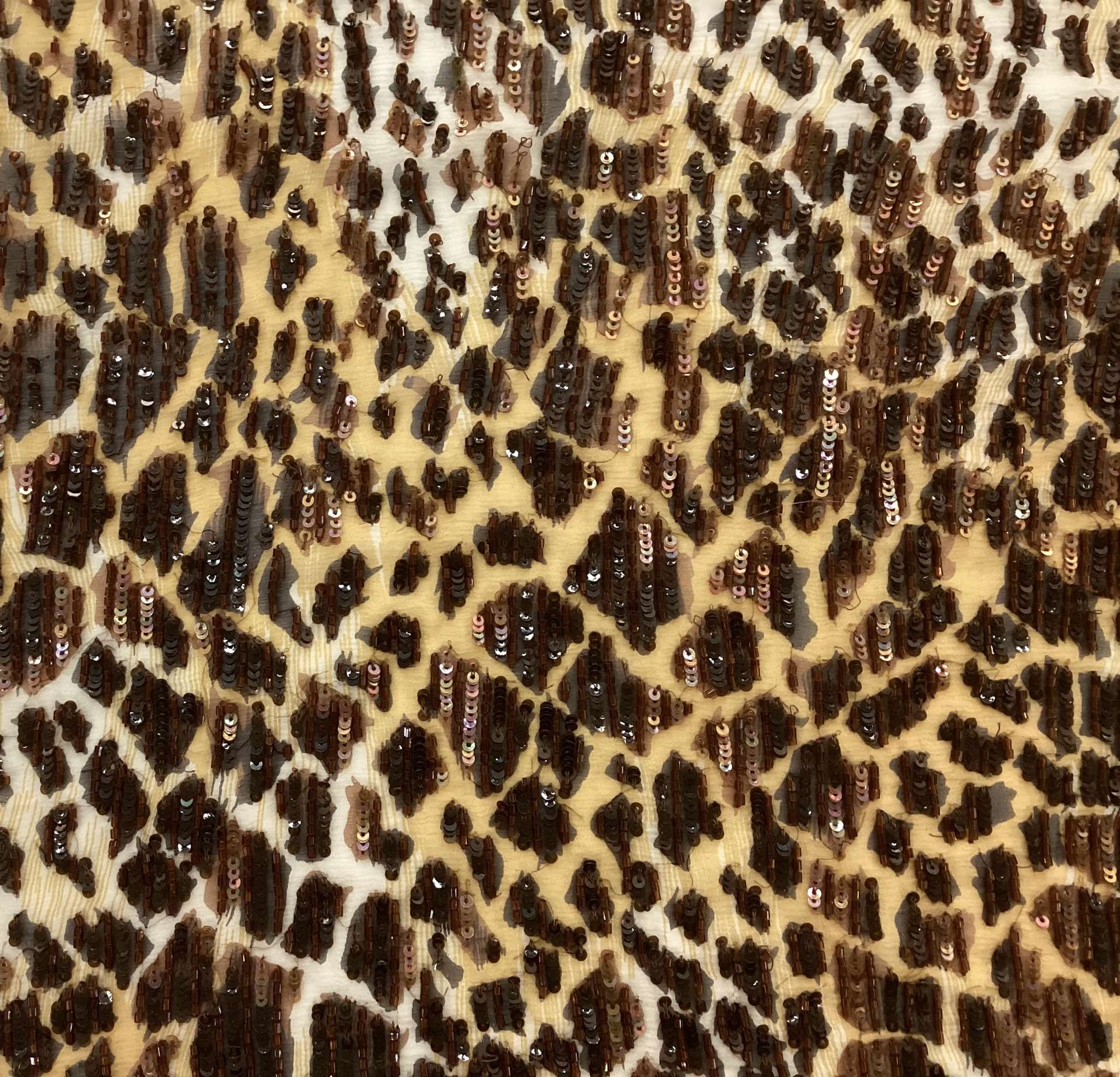 Leopard Print Silk Chiffon with Hand Beaded Bugle Beads and Sequins