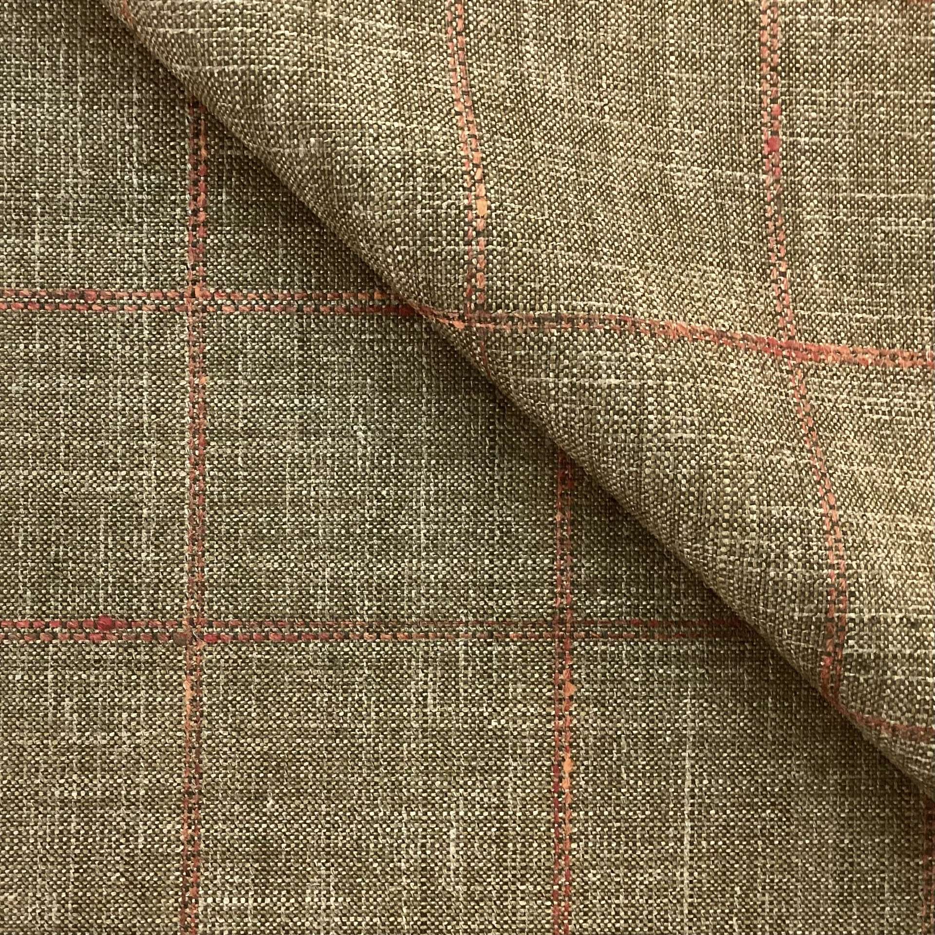 Italian Wool Silk Linen Windowpane Suiting in Olive 
