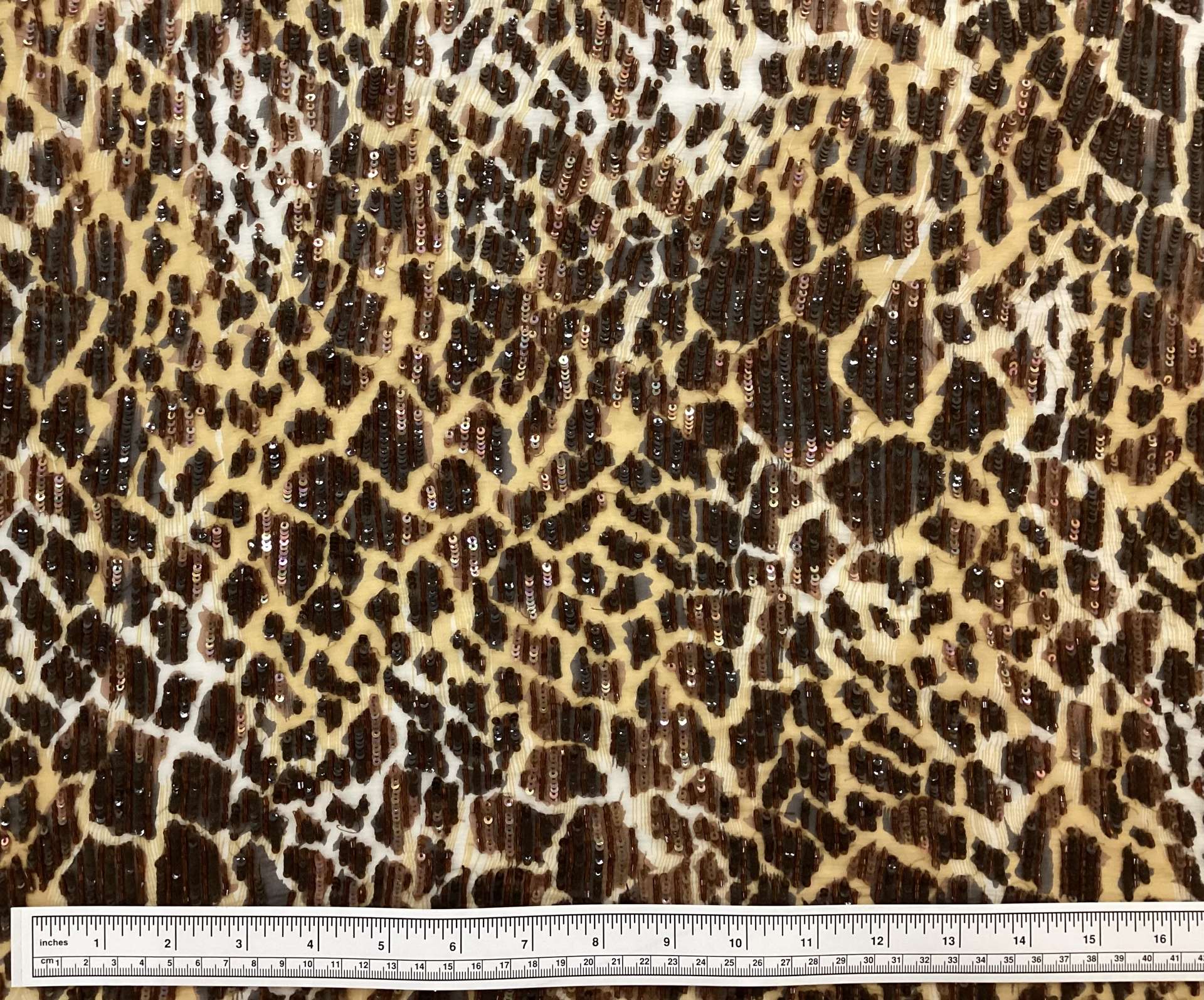 Leopard Print Silk Chiffon with Hand Beaded Bugle Beads and Sequins