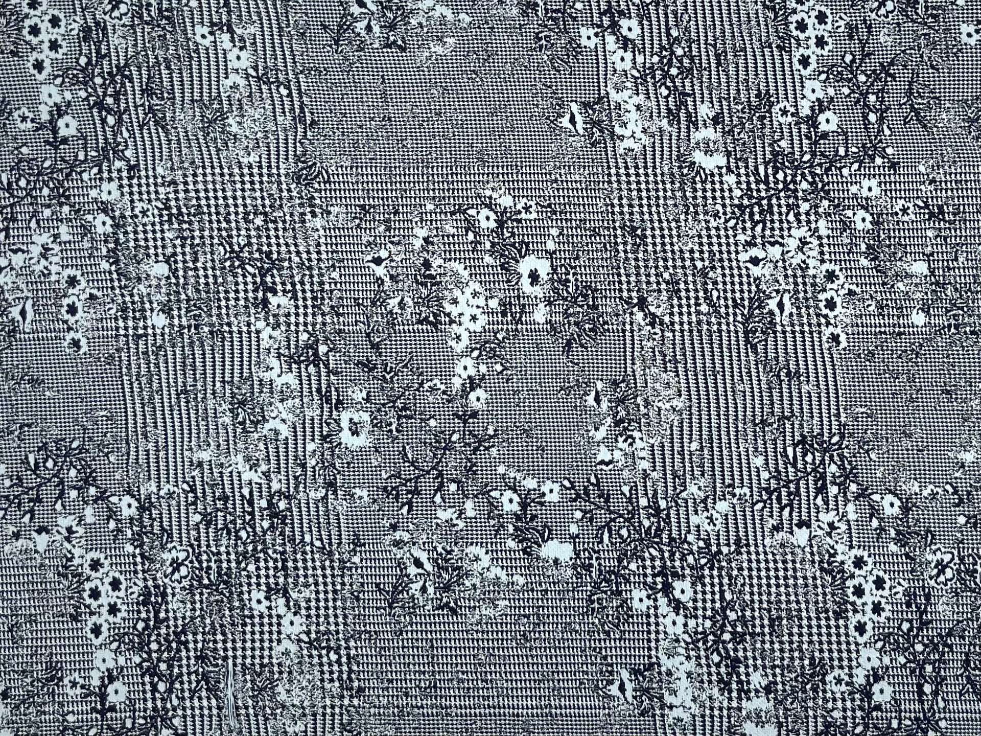 Stretch Cotton Brocade Small Floral Over Glen Plaid
