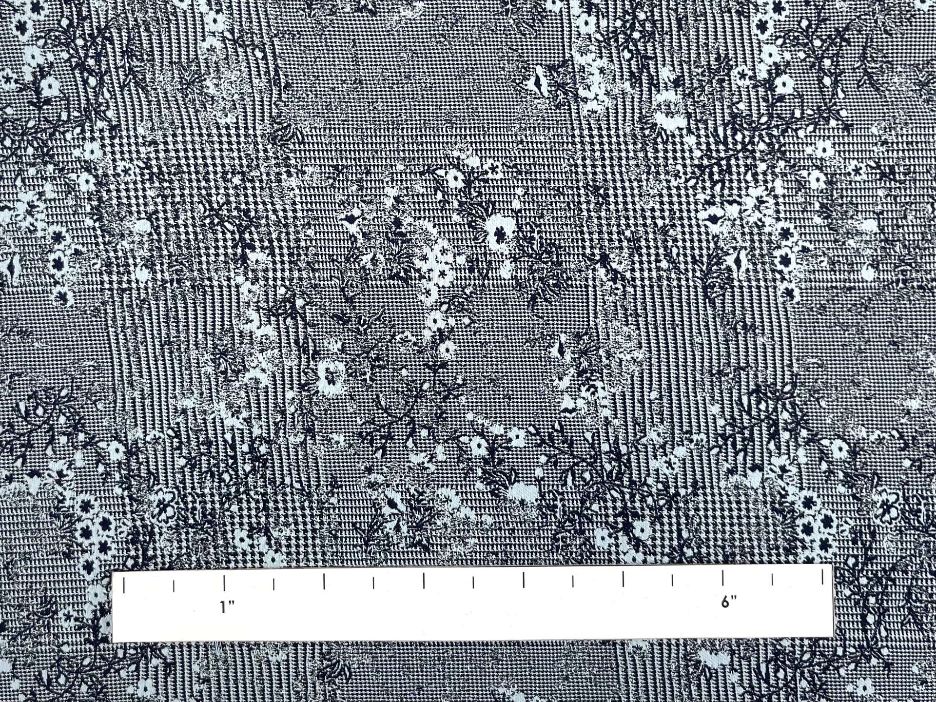 Stretch Cotton Brocade Small Floral Over Glen Plaid 