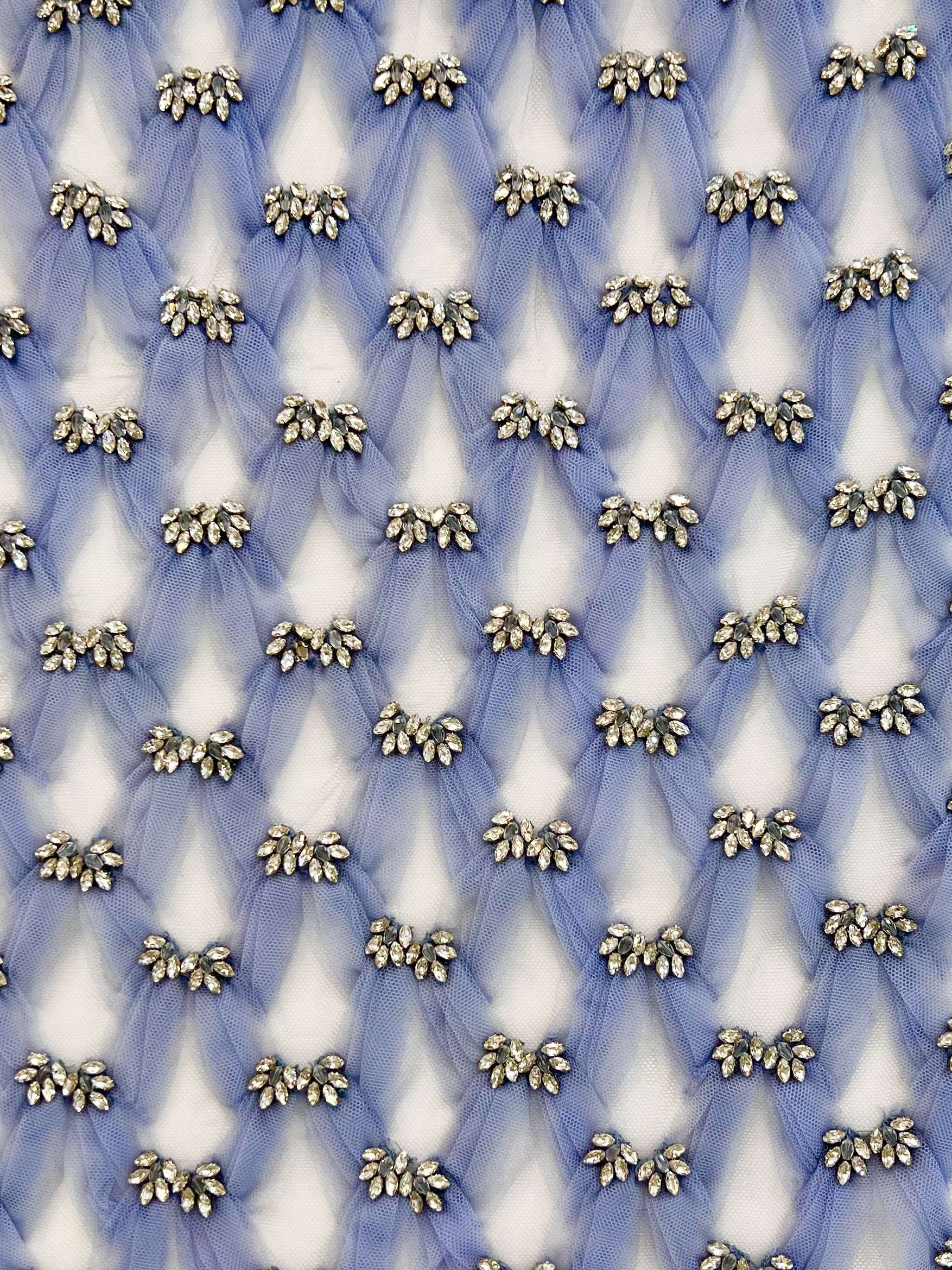Hand Pleated Tulle with Crystal on tulle in Deep Lavender