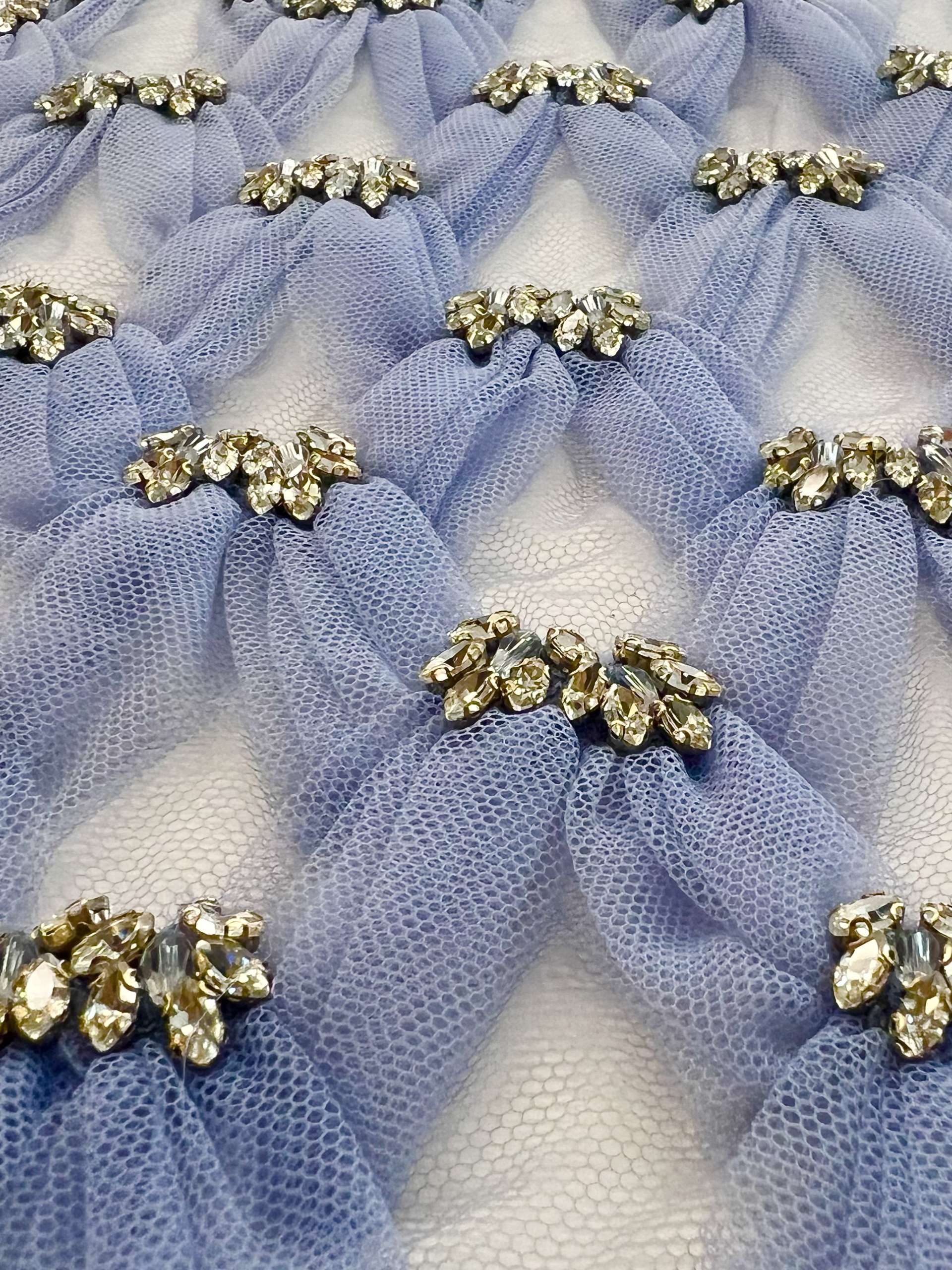 Hand Pleated Tulle with Crystal on tulle in Deep Lavender