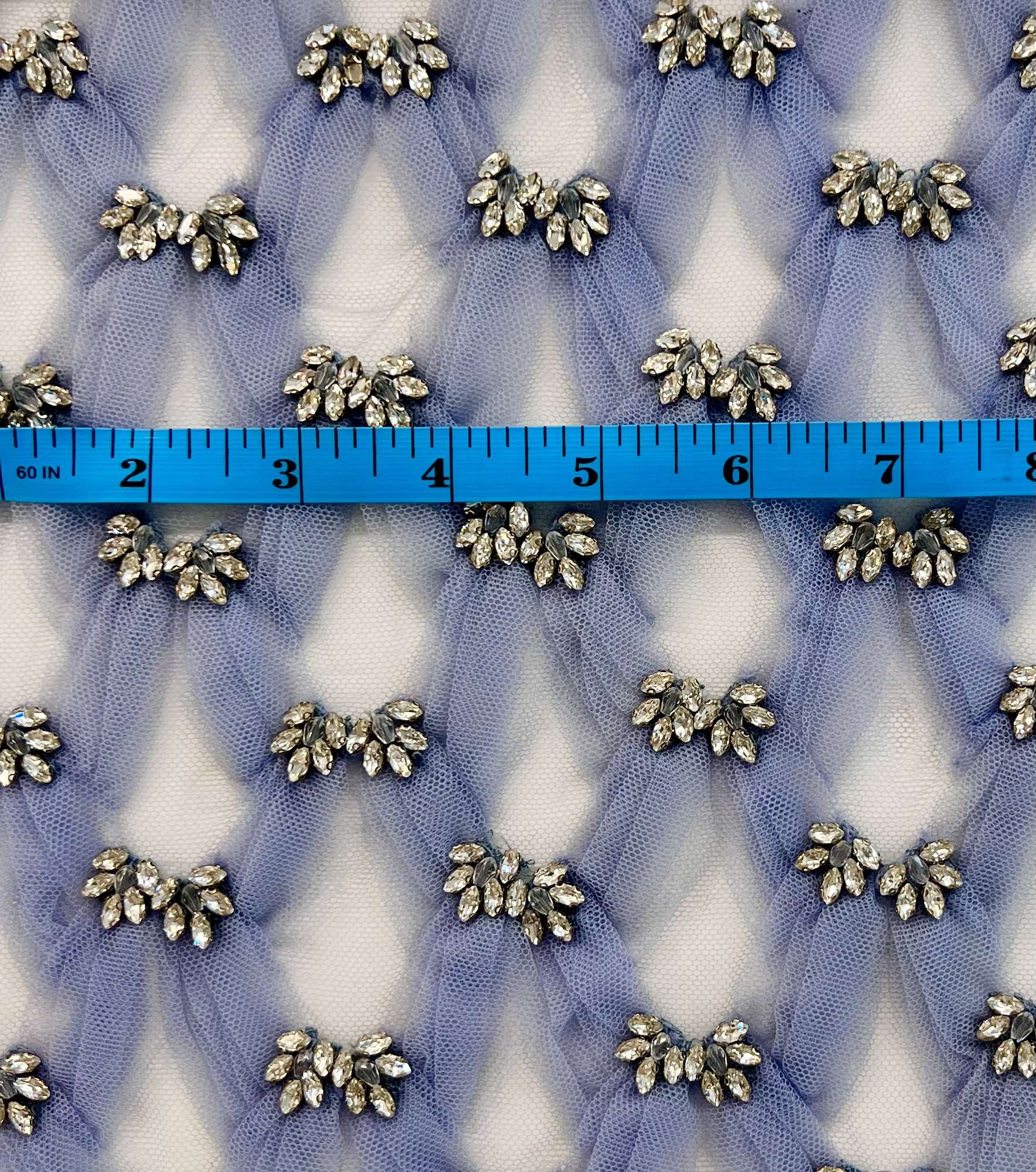 Hand Pleated Tulle with Crystal on tulle in Deep Lavender