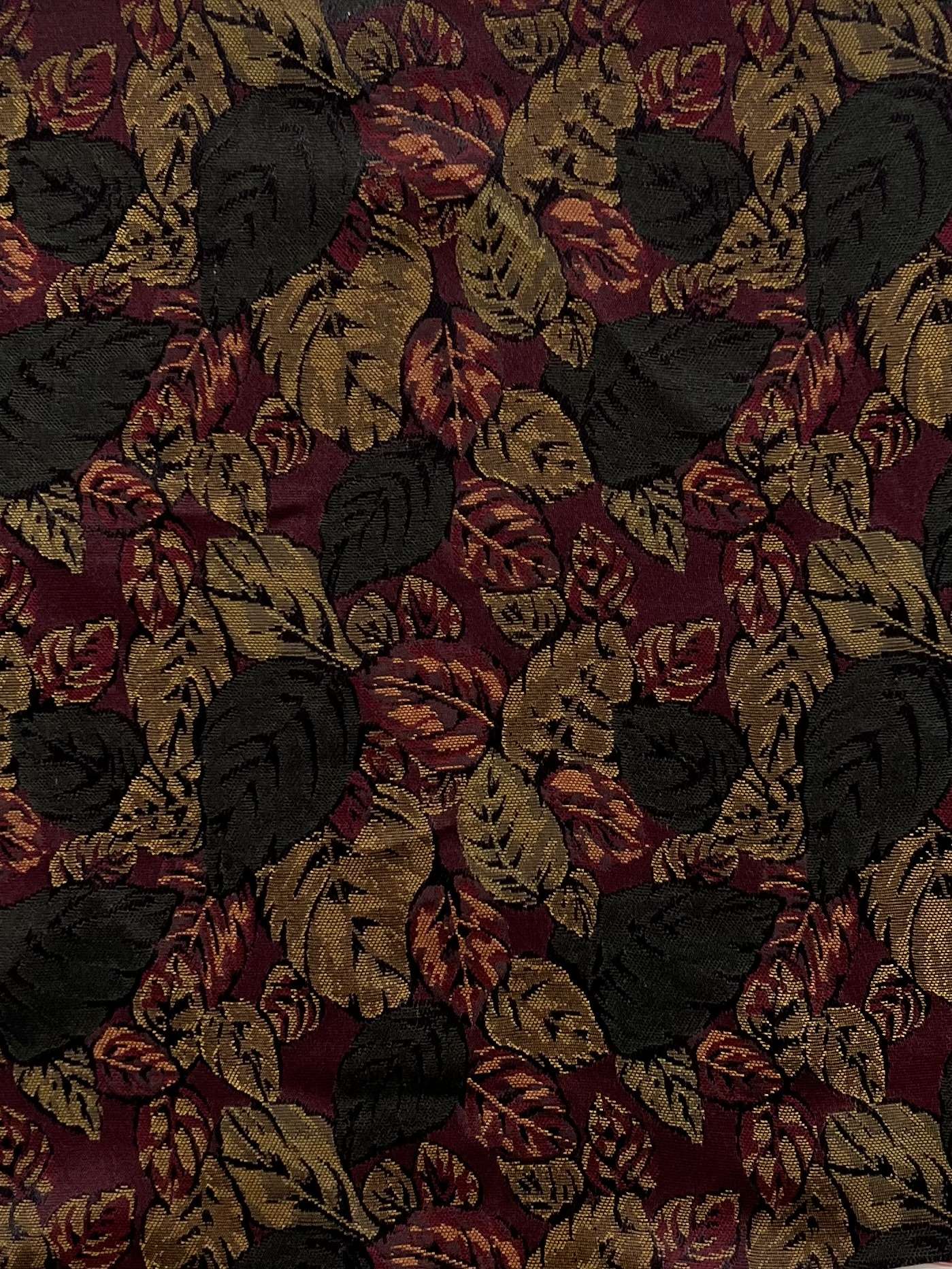Made in Italy 100% Silk Tie Brocade with Wine/Hunter Leaf Design