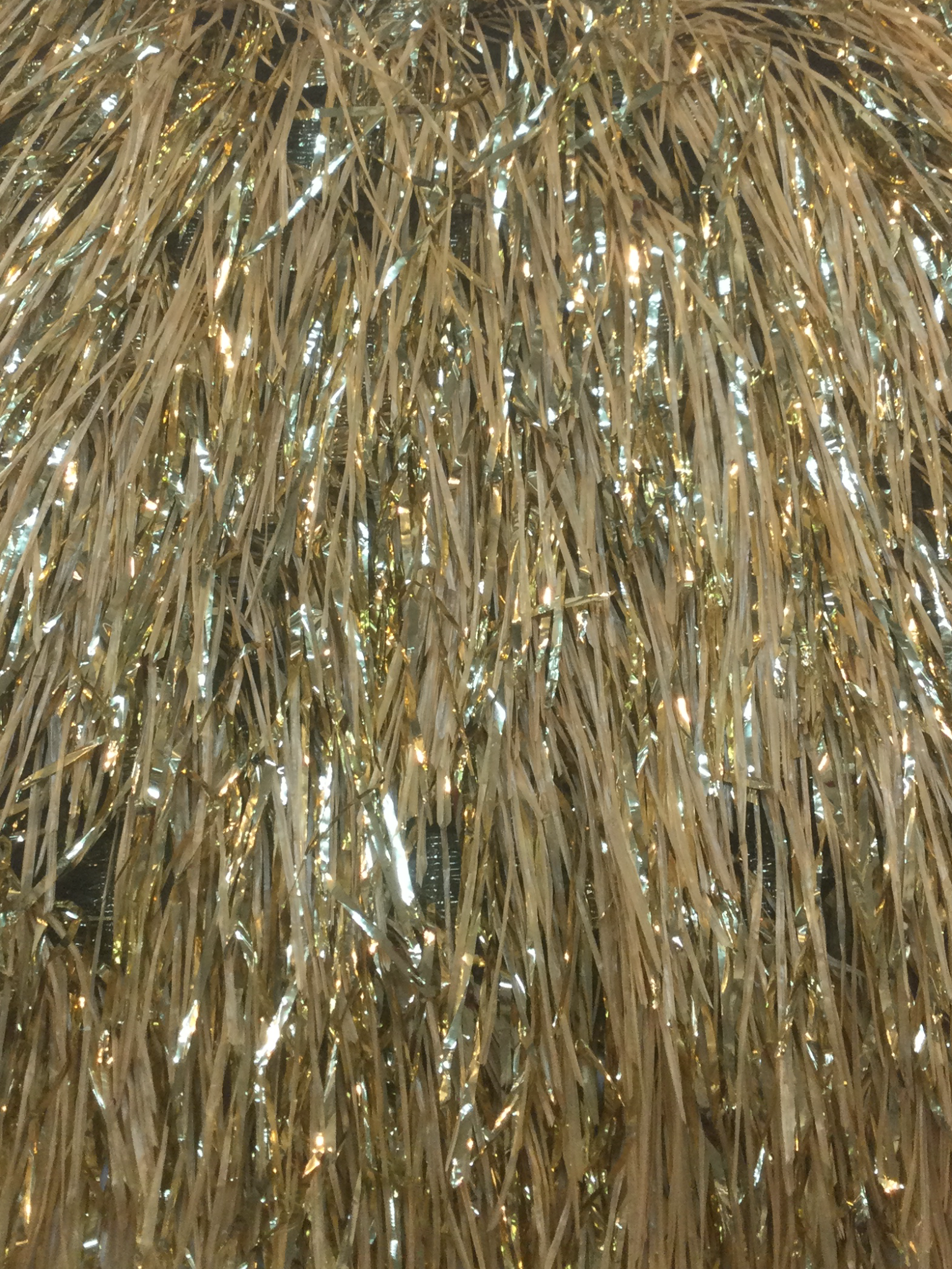 Gold & Beige Mylar and Raffia Eyelash on Black Silk Organza 