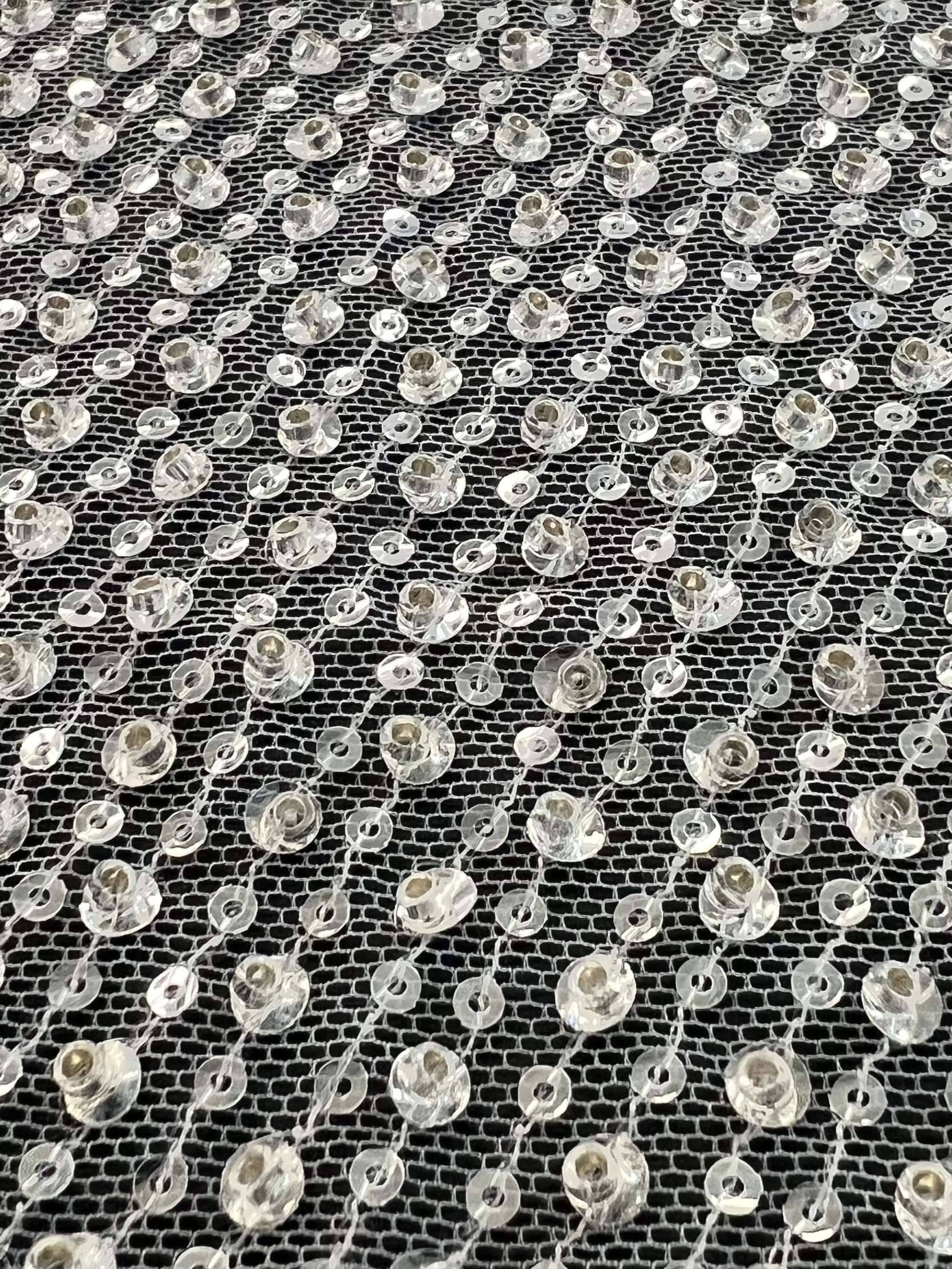 Clear Sequin/Crystal Twill on Tulle White