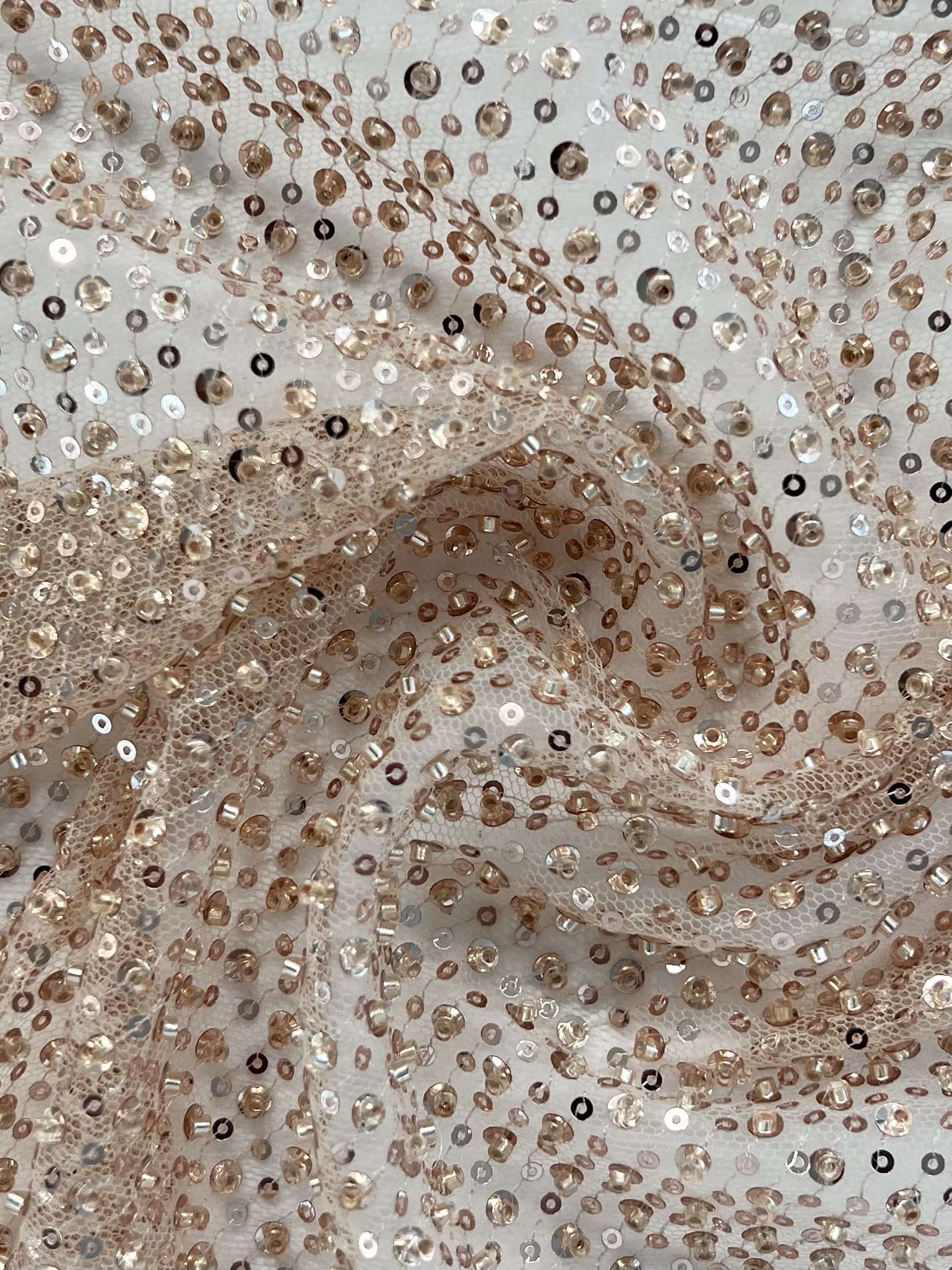 Sequin/Crystal Twill on Tulle in Rose Gold