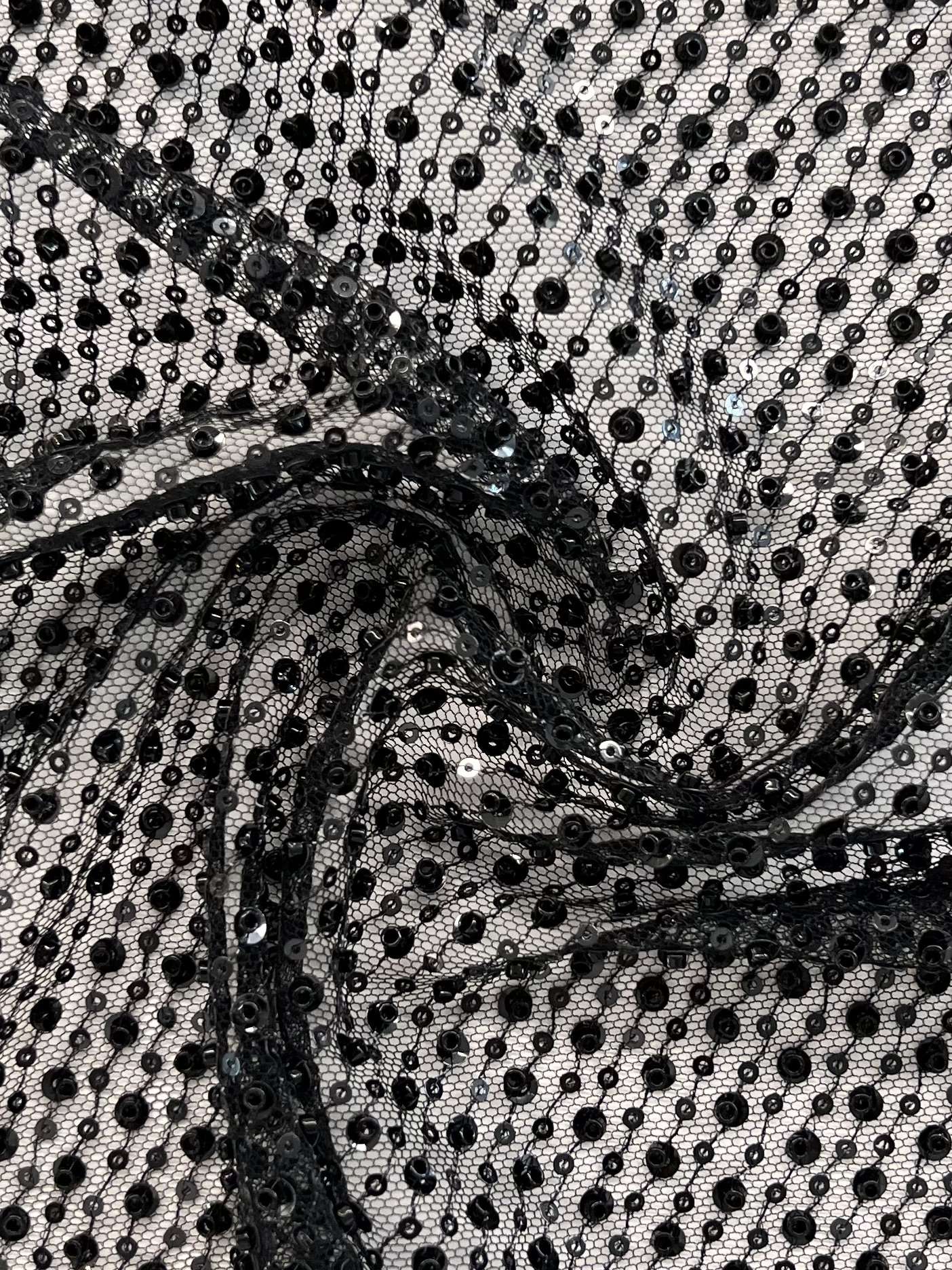 Sequin/Crystal Twill on Tulle Black/Black
