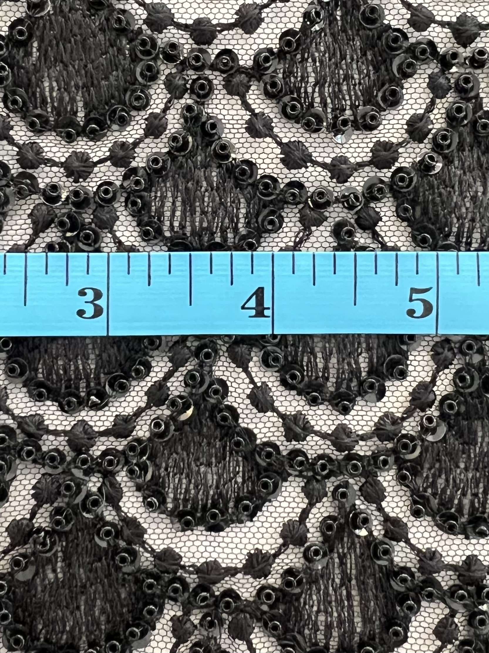 Embroidered Tulle with Sequins And Beads in Fish Scale Motif Black on Black