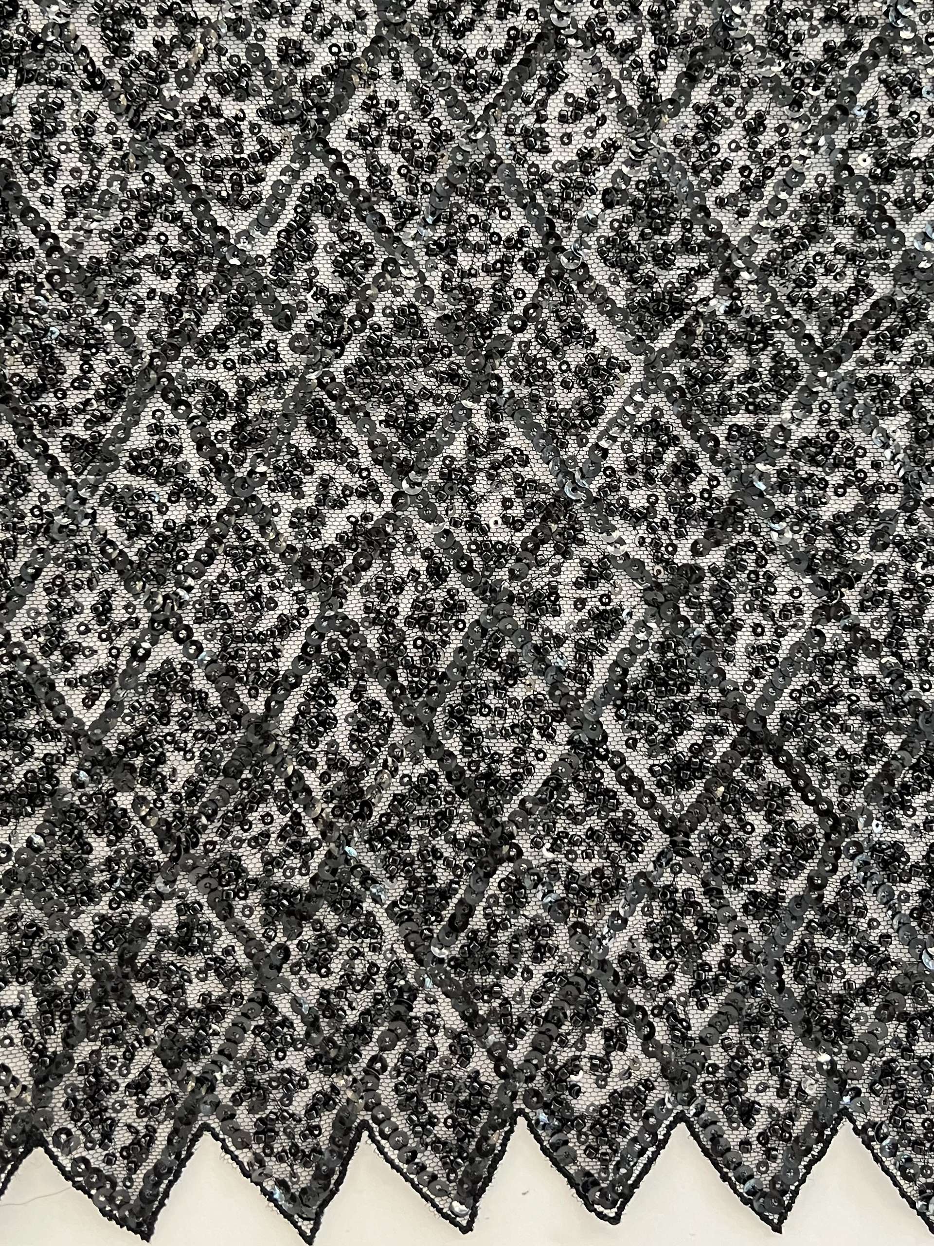 Novelty Beaded Tulle with Sequins in Diamond Motif in Black