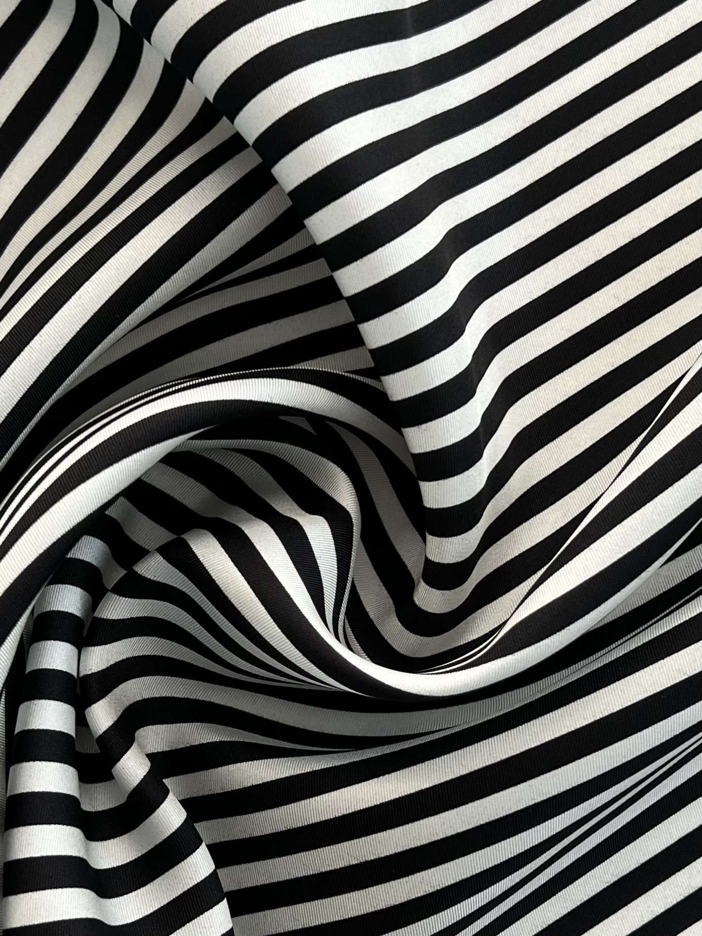 Printed Silk Twill in Diagonal Black & White Stripes