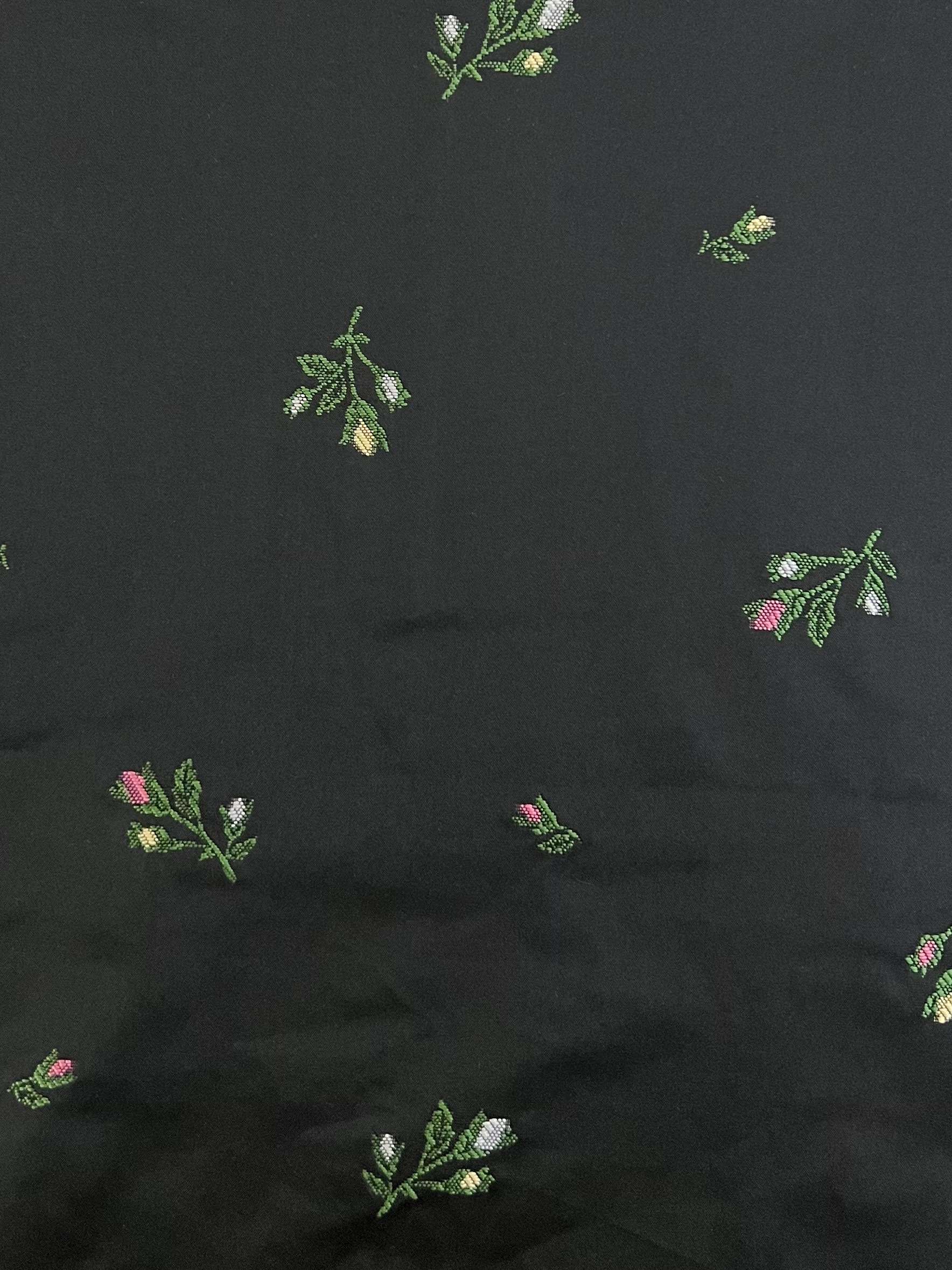 Polyester Jacquard Taffeta in Black with Rosebud 