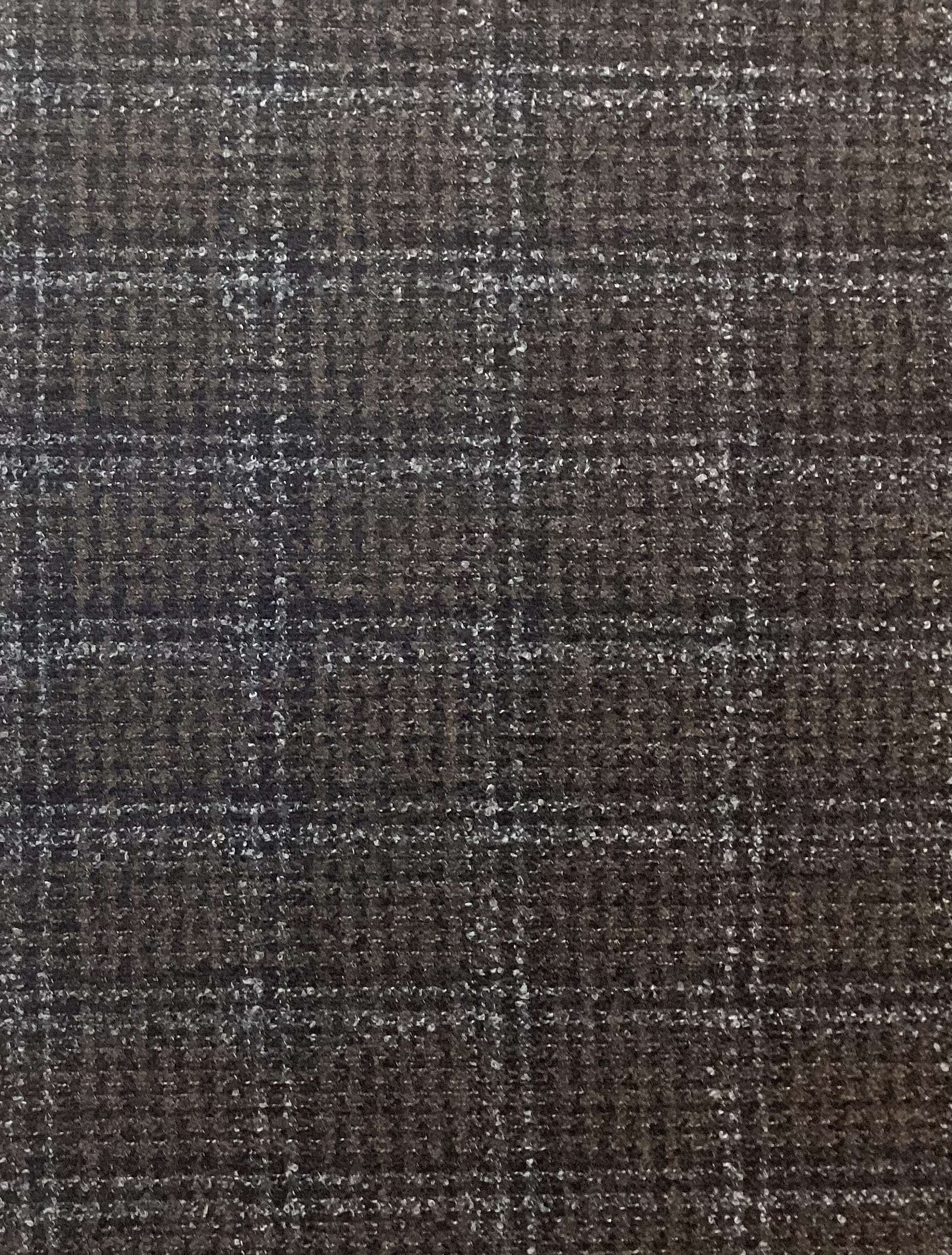 Italian Wool Polyester Plaid Suiting in Black Espresso 