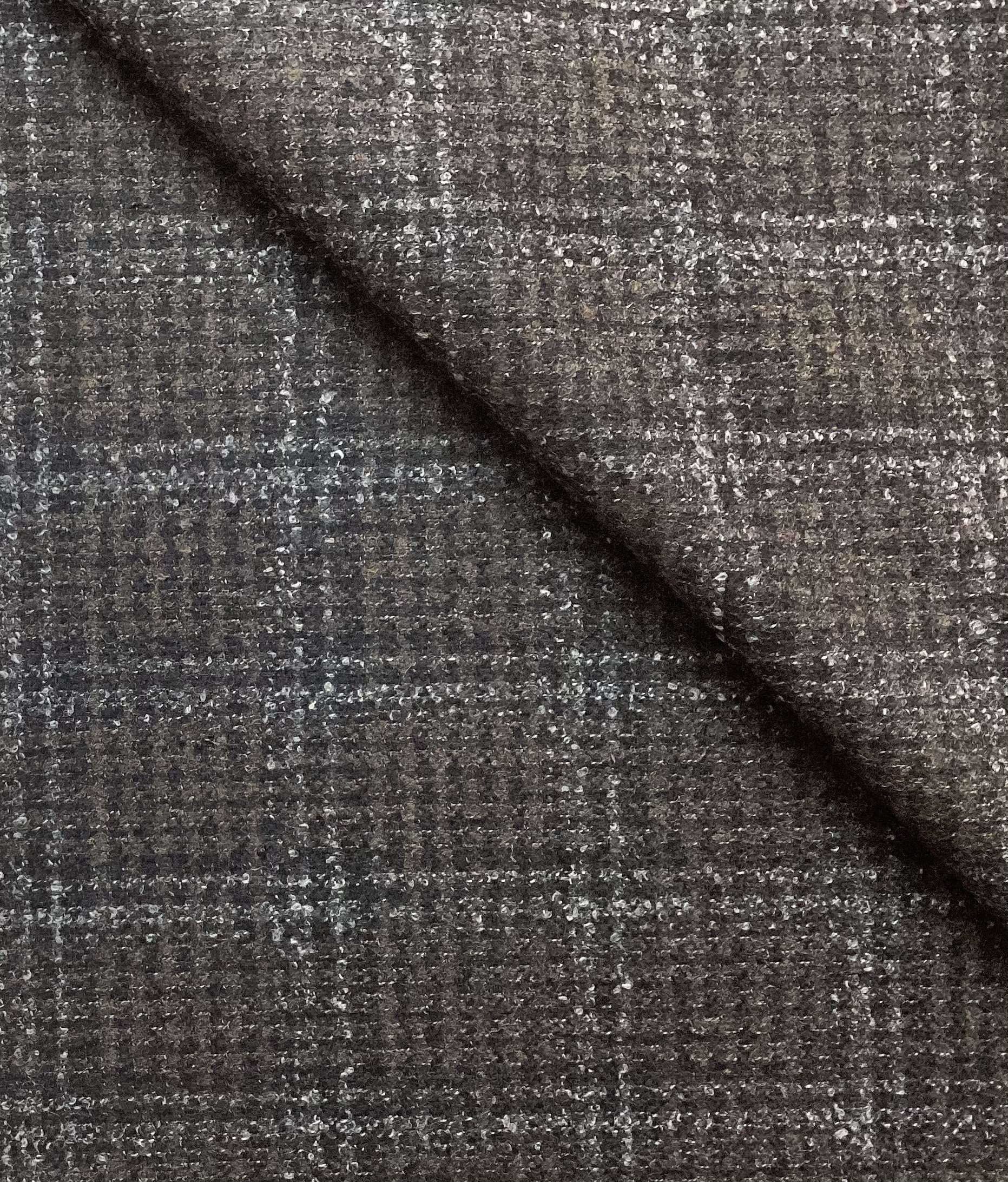 Italian Wool Polyester Plaid Suiting in Black Espresso 