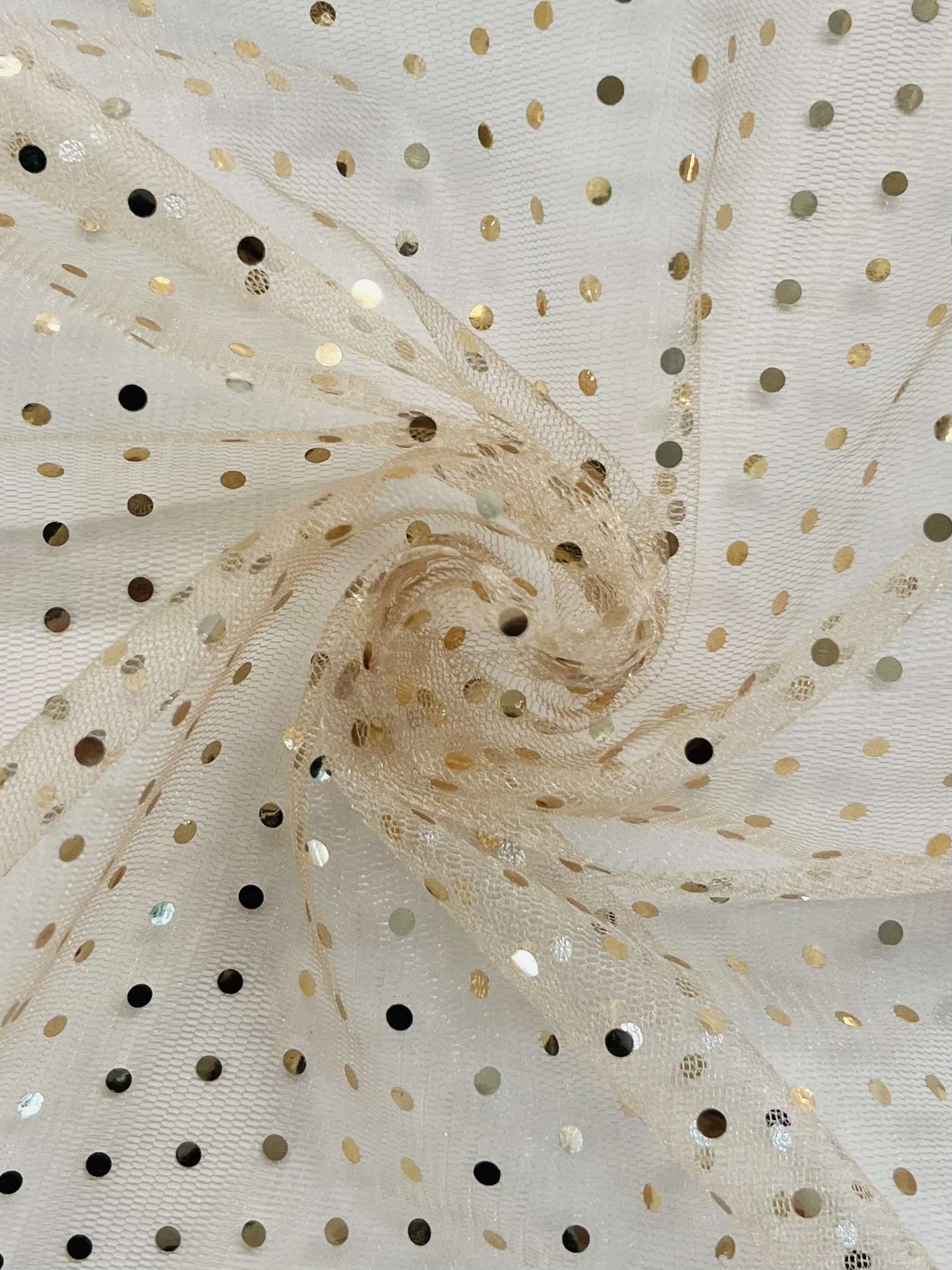 Metallic Dotted Tulle in Beige