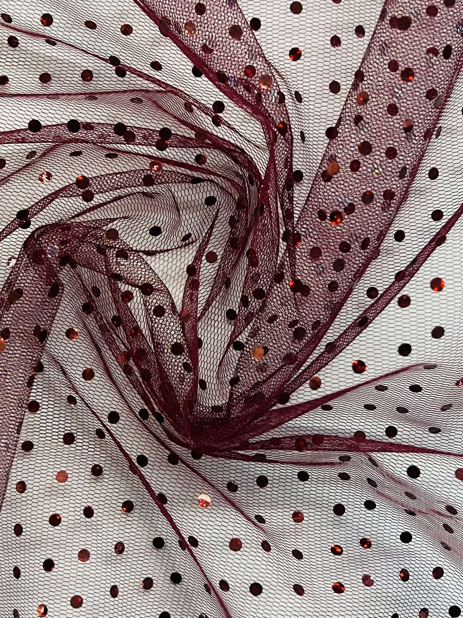 Metallic Dotted Tulle in Wine