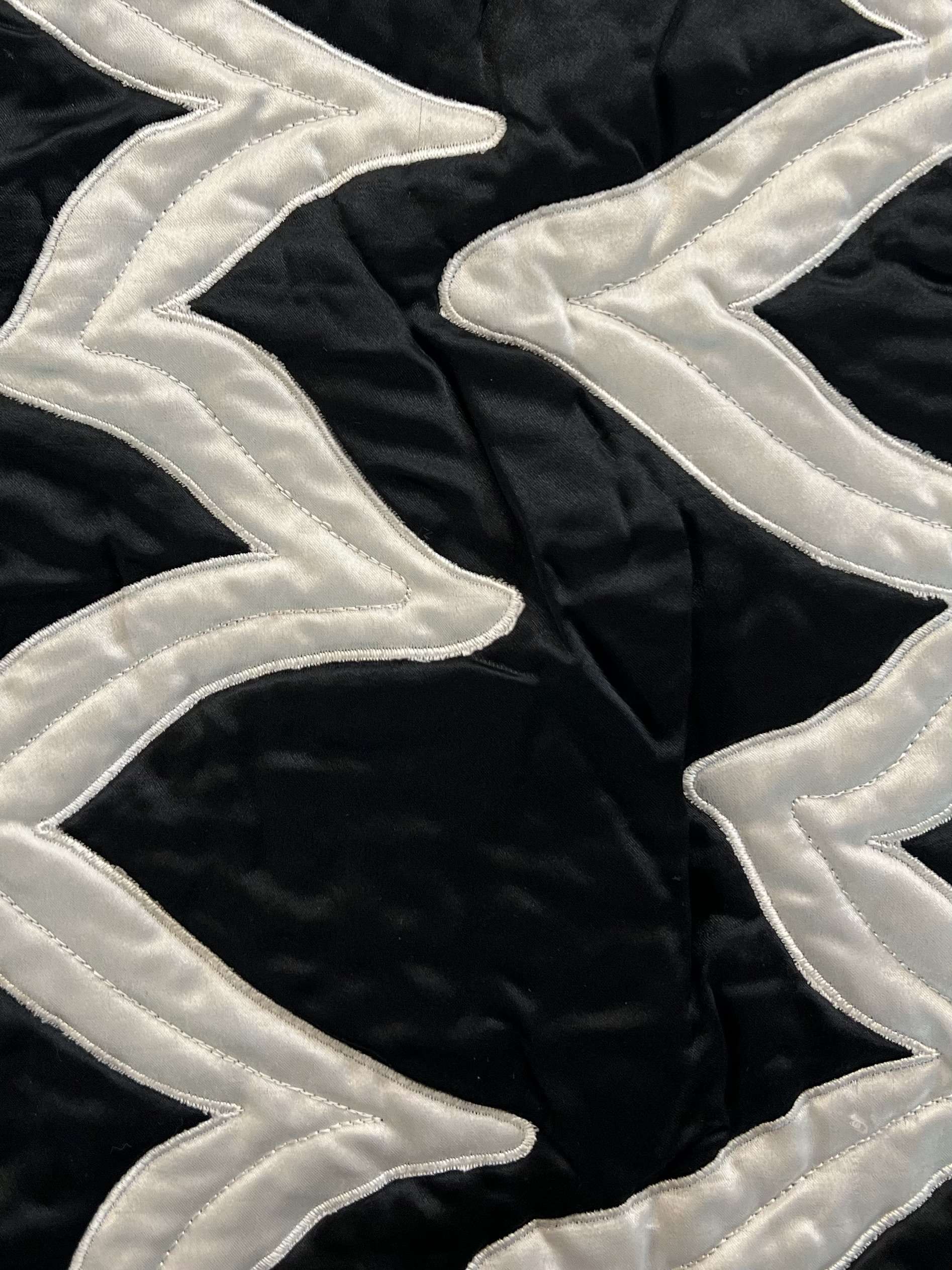 Quilted Silk Charmeuse in Zig Zag Pattern White & Black