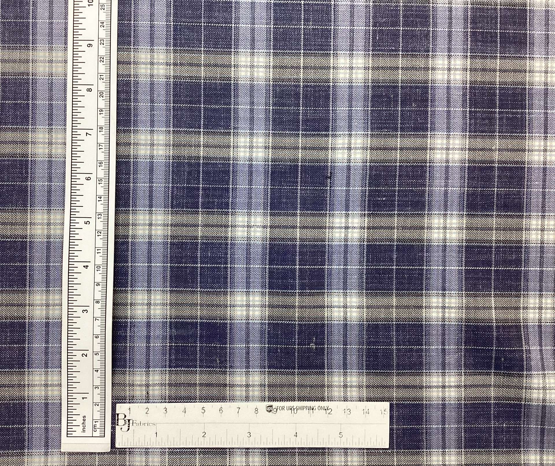 Made in Italy Guabello Wool/Silk/Linen Plaid in Denim & Light Grey