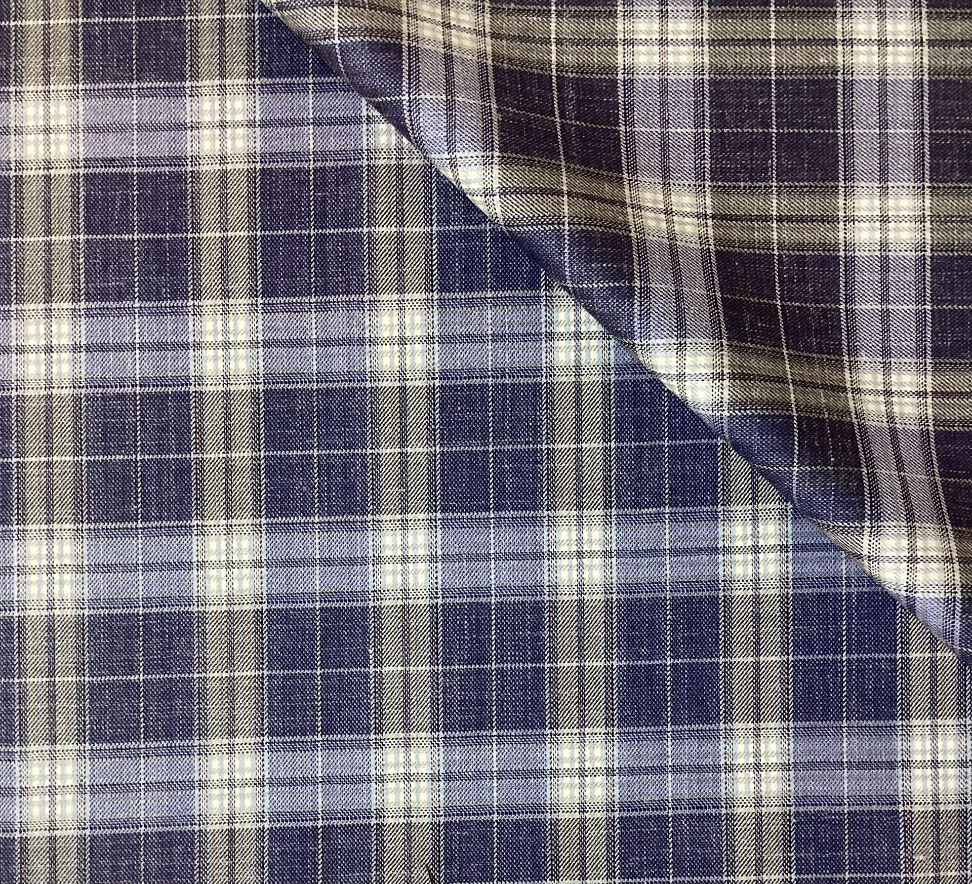 Made in Italy Guabello Wool/Silk/Linen Plaid in Denim & Light Grey