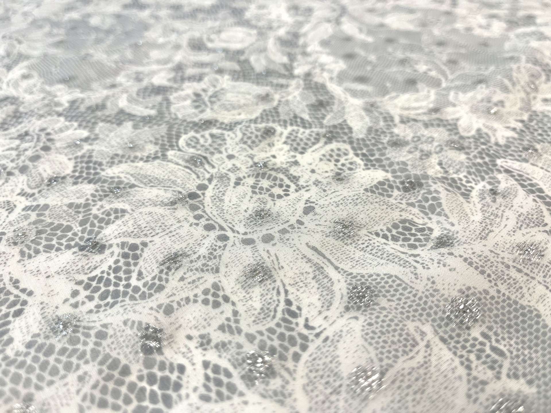 Printed Silk/Metallic Fil Coupe in Gray/Silver