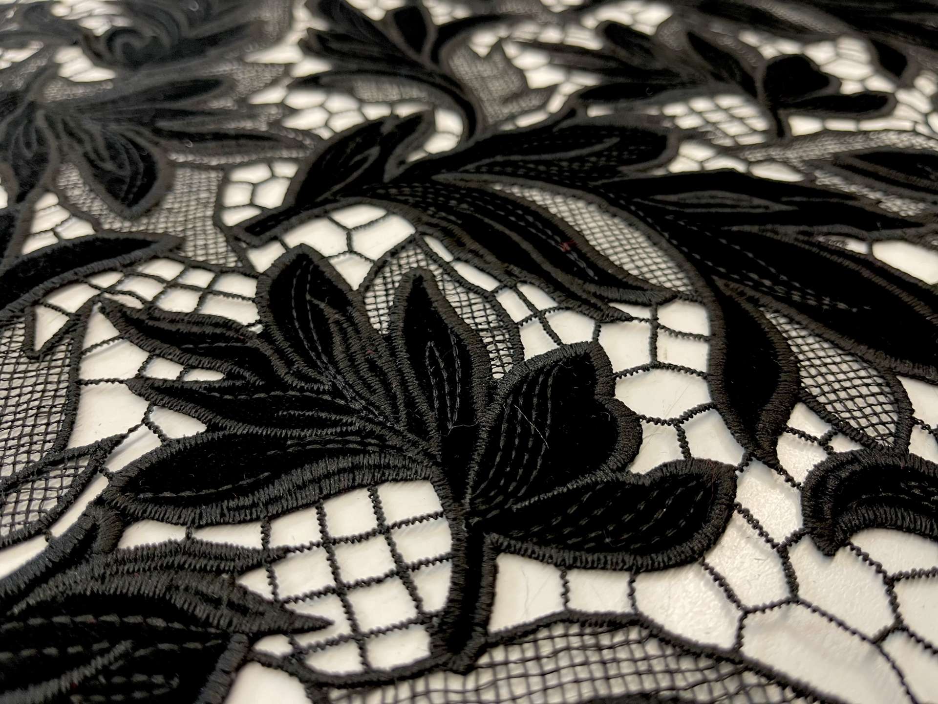 Embroidered Velvet Floral Pattern in Black