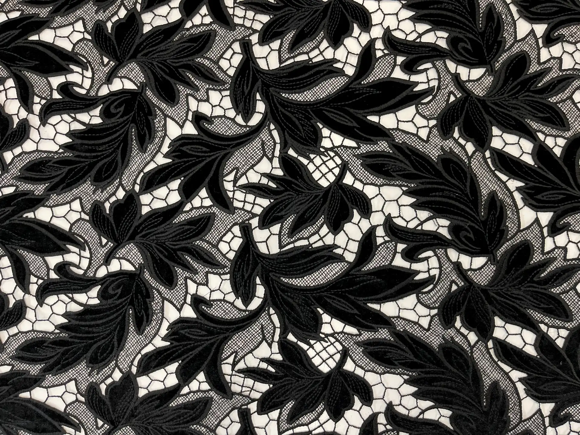 Embroidered Velvet Floral Pattern in Black