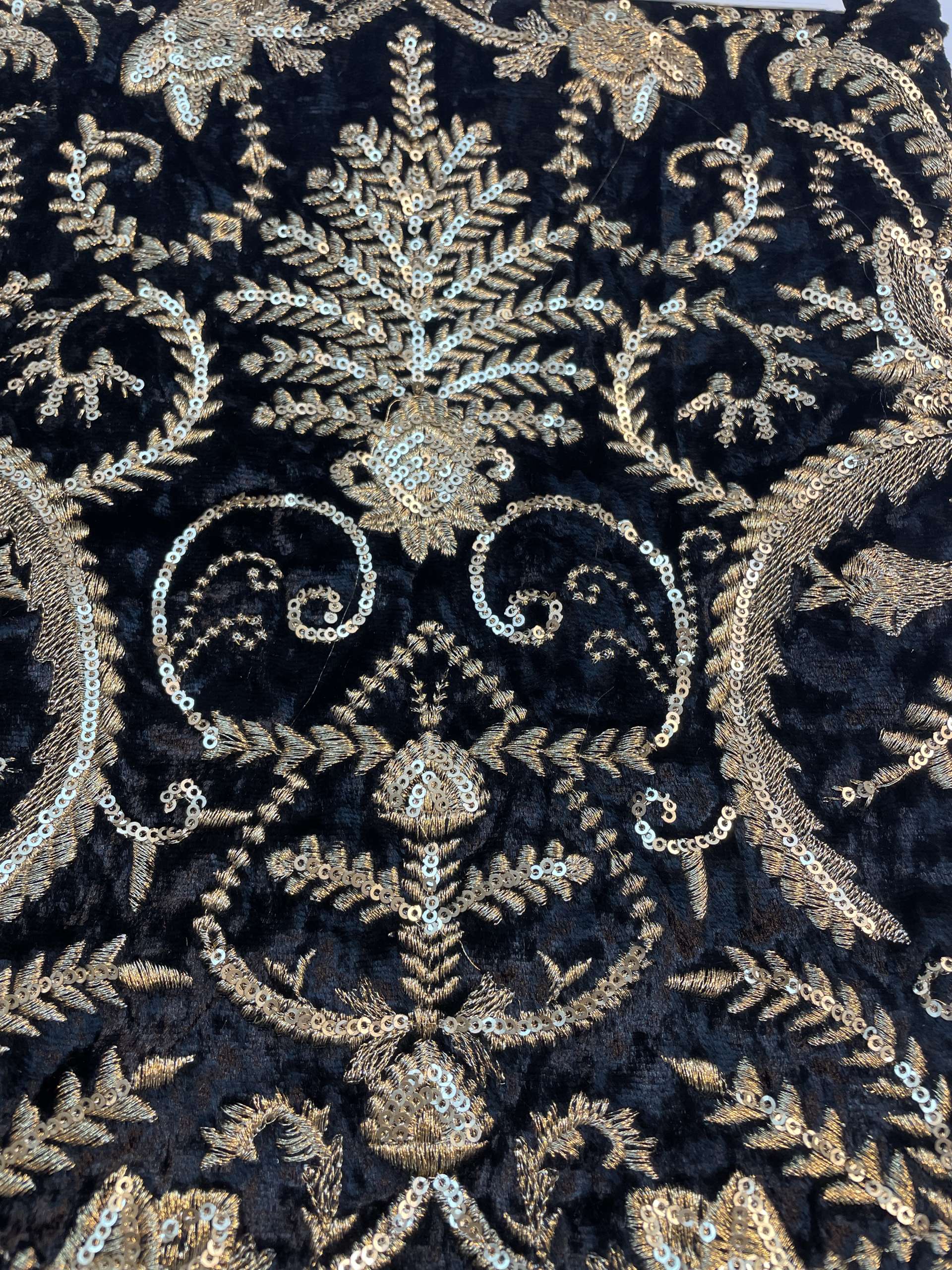 Metallic Embroidered Sequined Velvet in Black/Gold