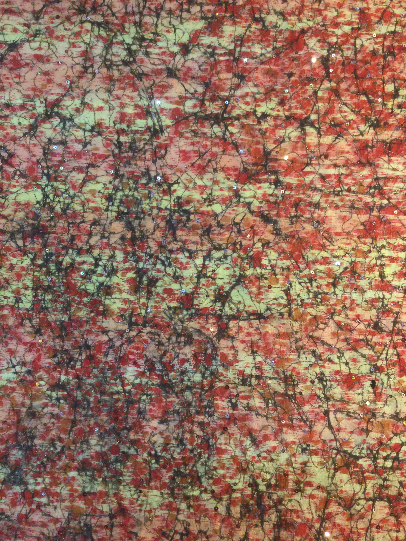 Sequins on Tissue Silk Shantung in Reds