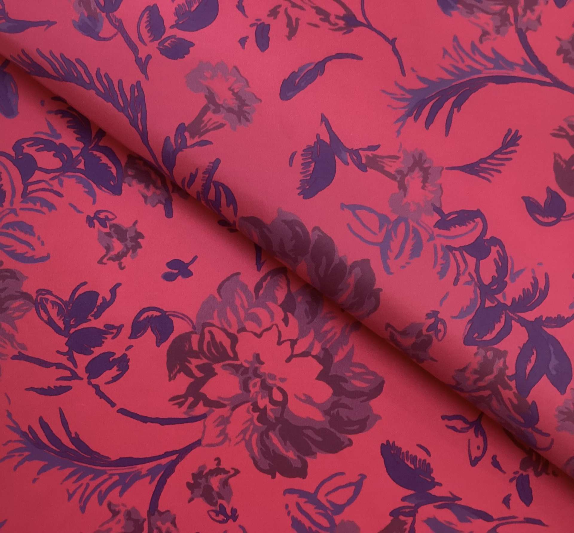 Printed Nylon Cire In Blues Florid on Orchid 