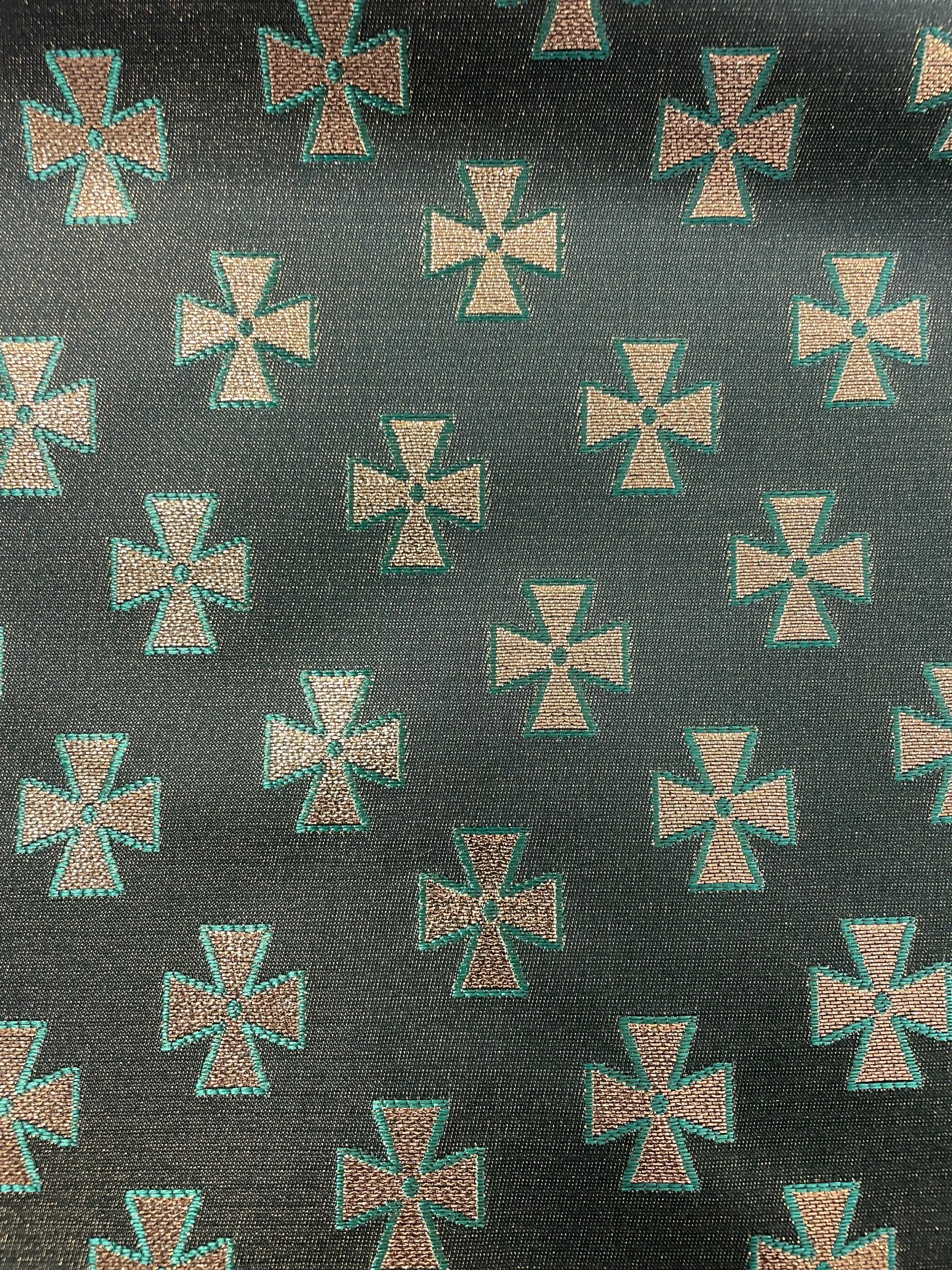 Ecclesiastic Cross Metallic Brocade in Green/Gold