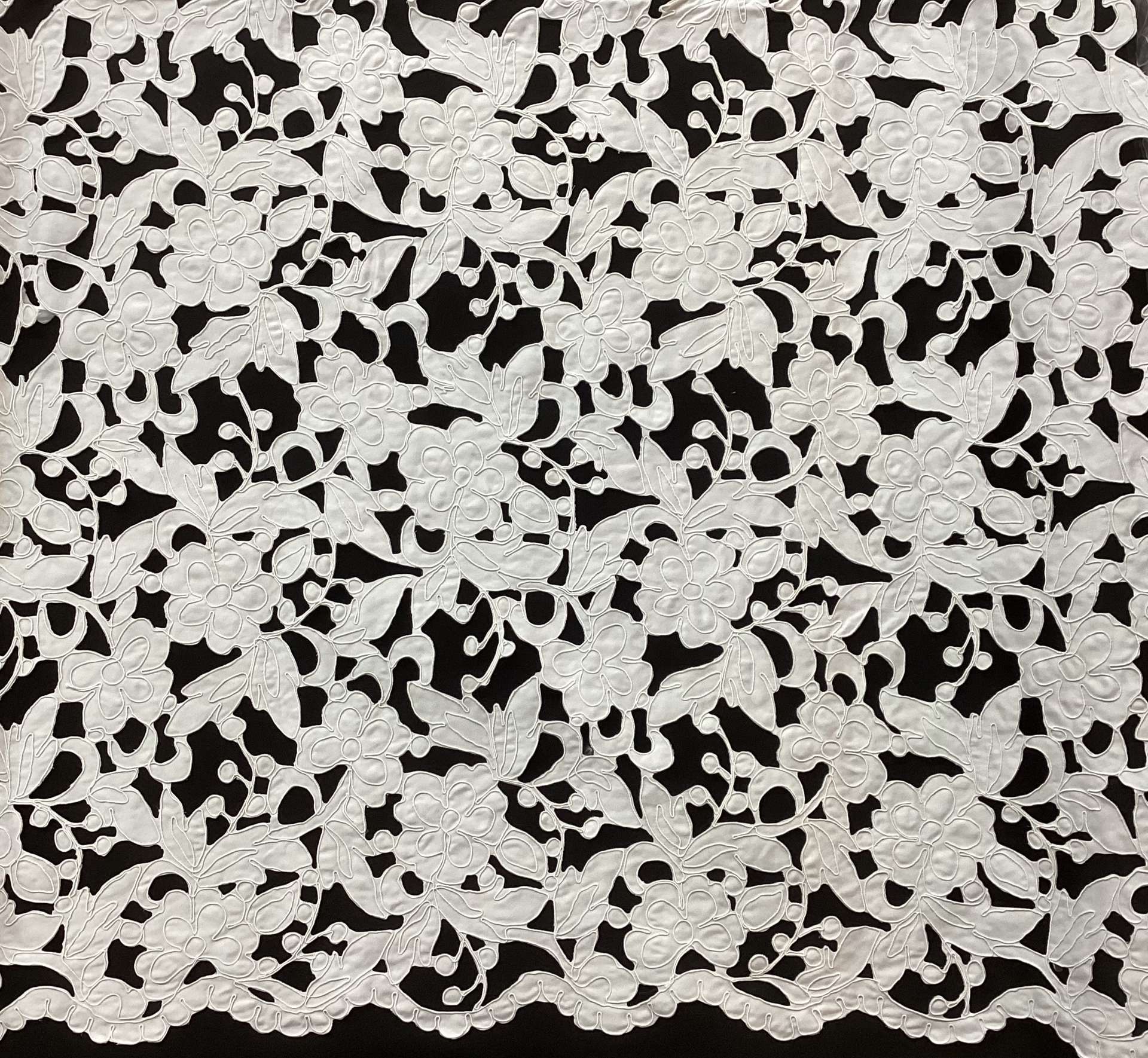 Laser Cut Polyester Corded Satin In White