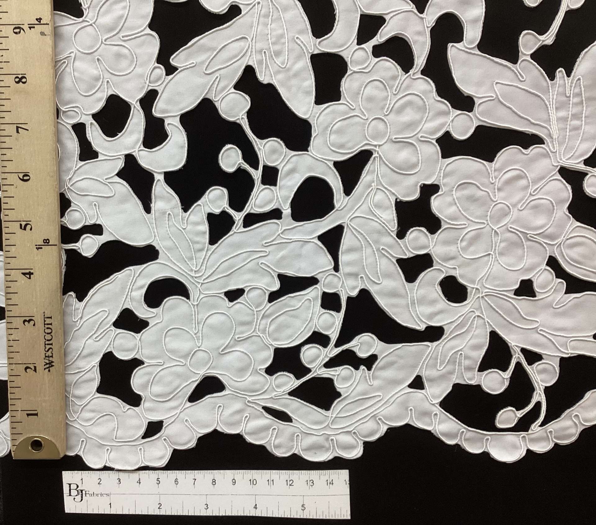 Laser Cut Polyester Corded Satin In White