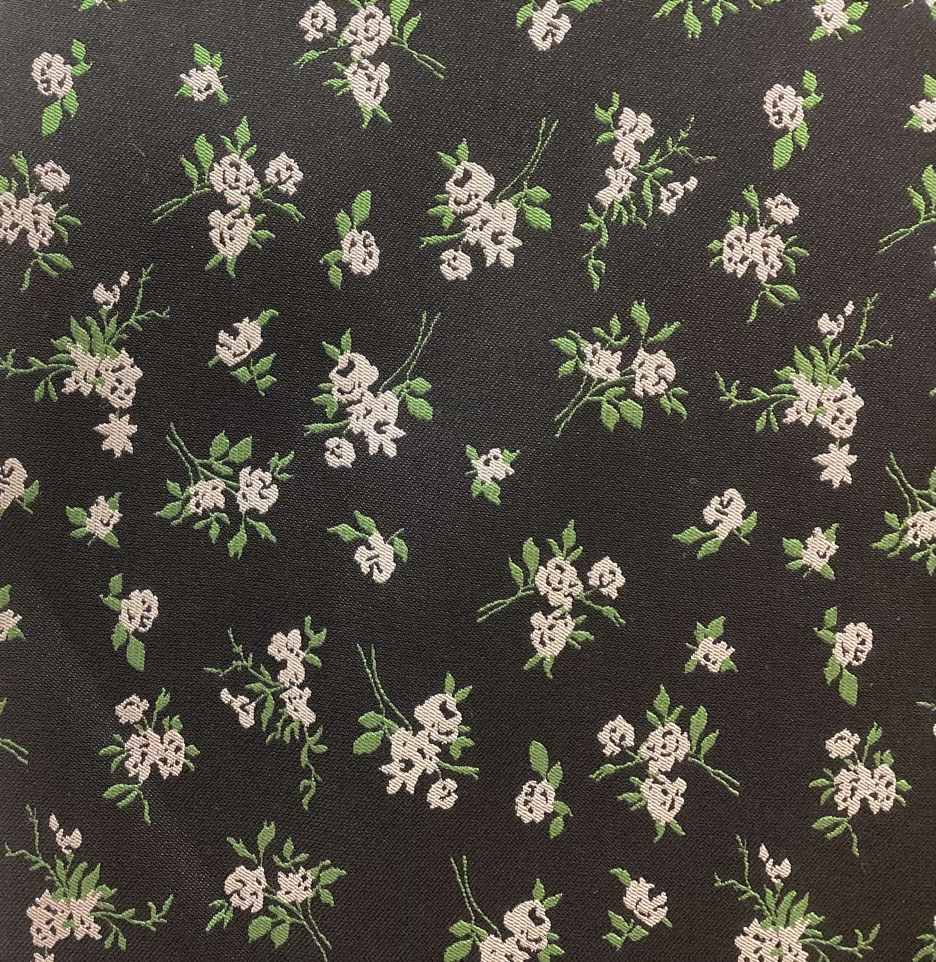Silk Blend Floral Jacquard In Black Ground With Pink Flowers