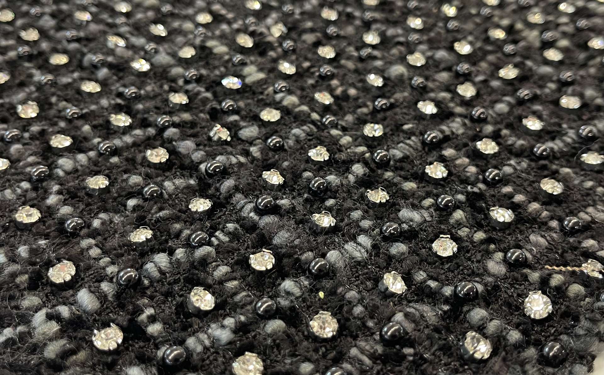 Crystal/Pearl Embellished Tweed in Black