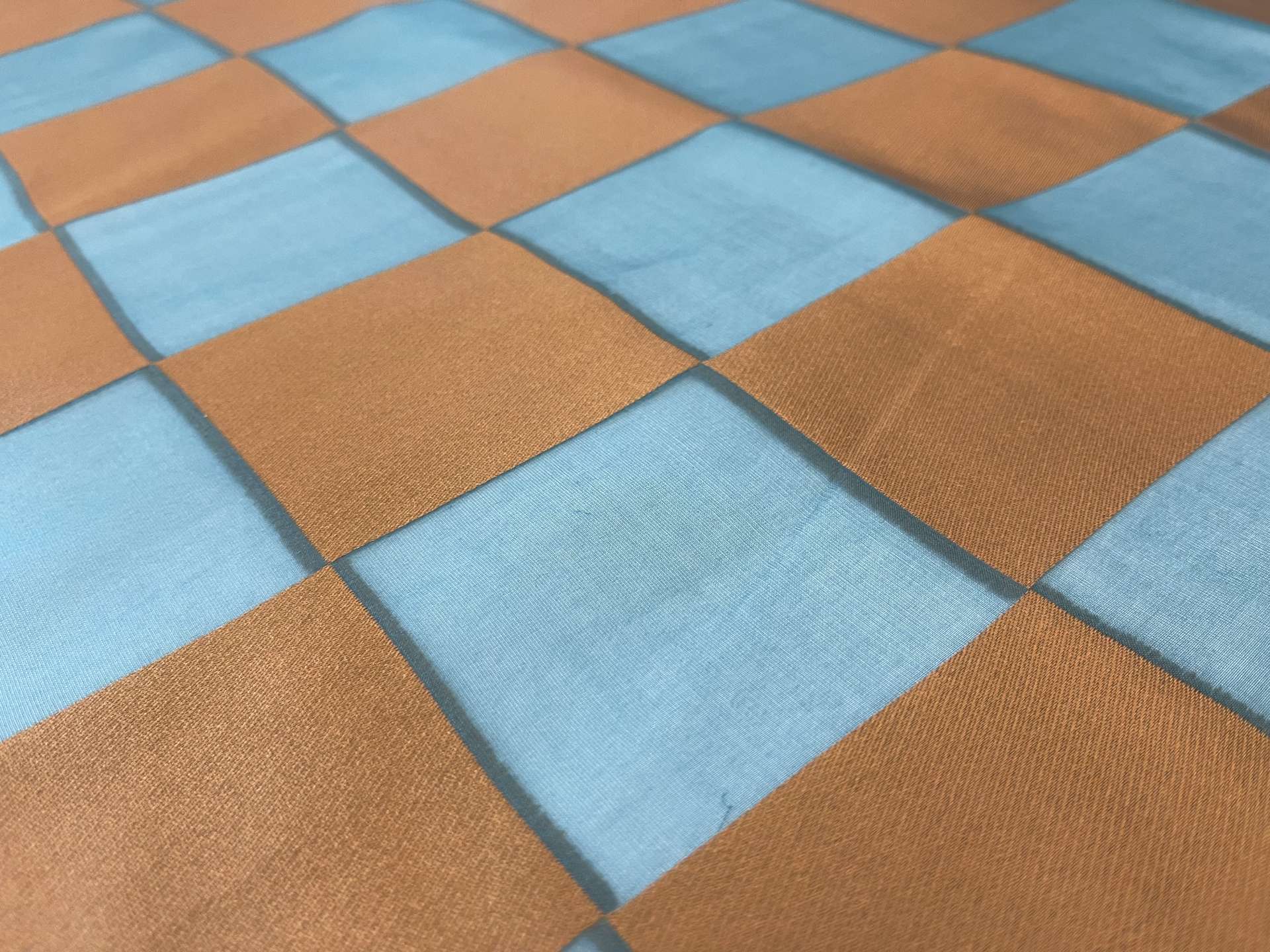 Checker Board Burnout Silk Chiffon in Bronze and Teal Green