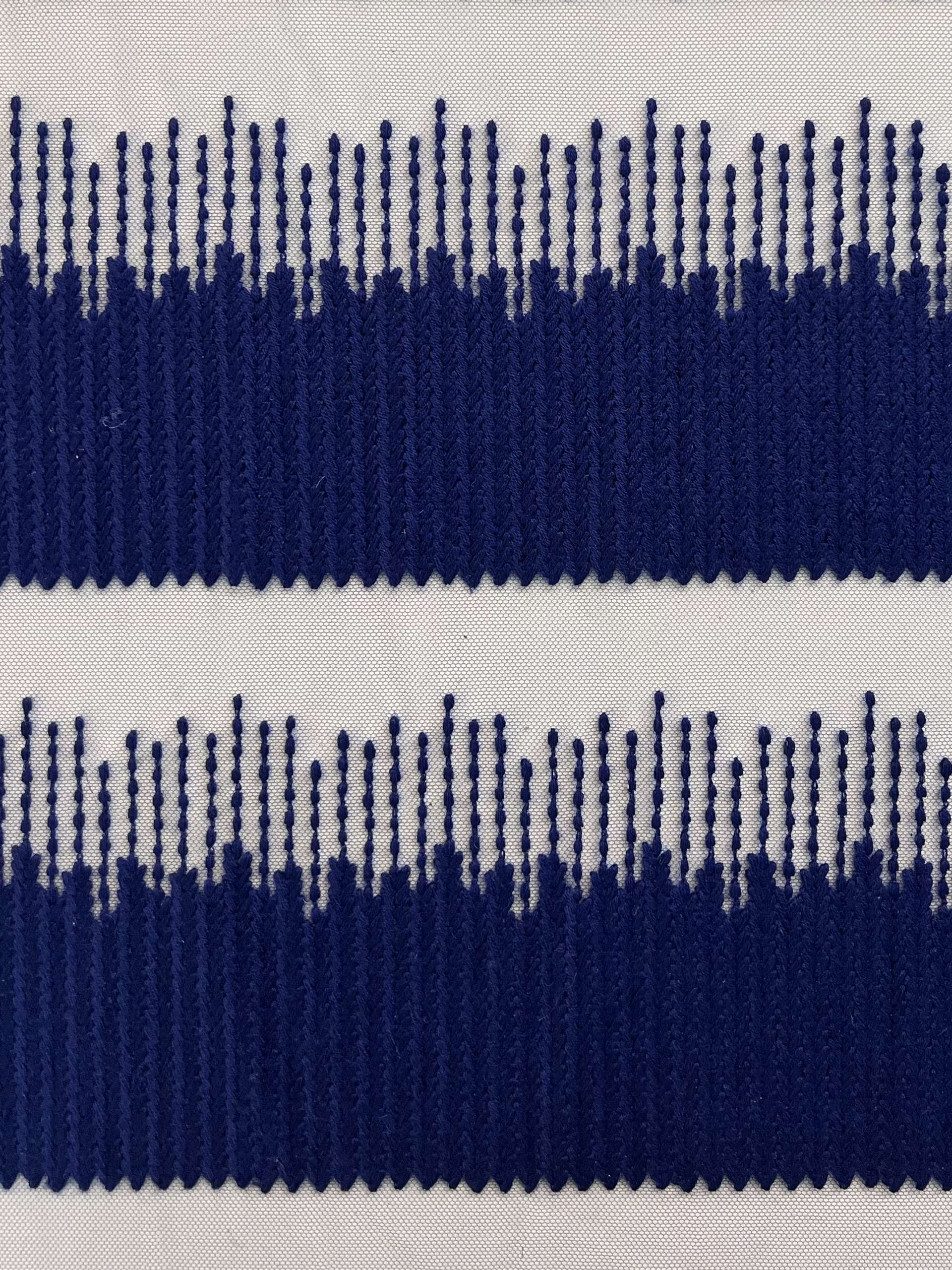 Marine Blue Wool Herringbone Embroidery on Black Nylon Tulle 