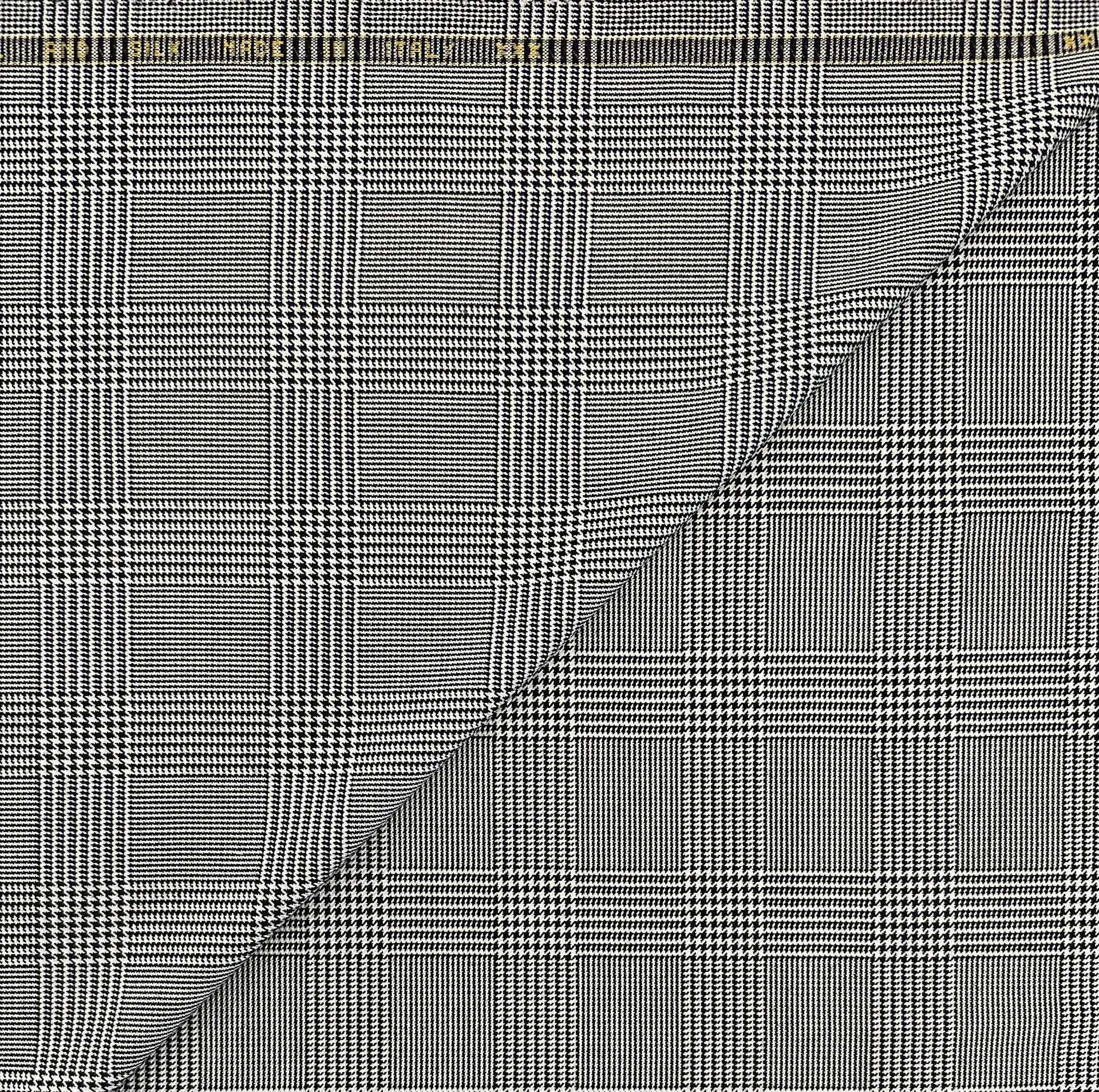 Italian Superfine Silk Wool Glen Plaid Jacketing in Black