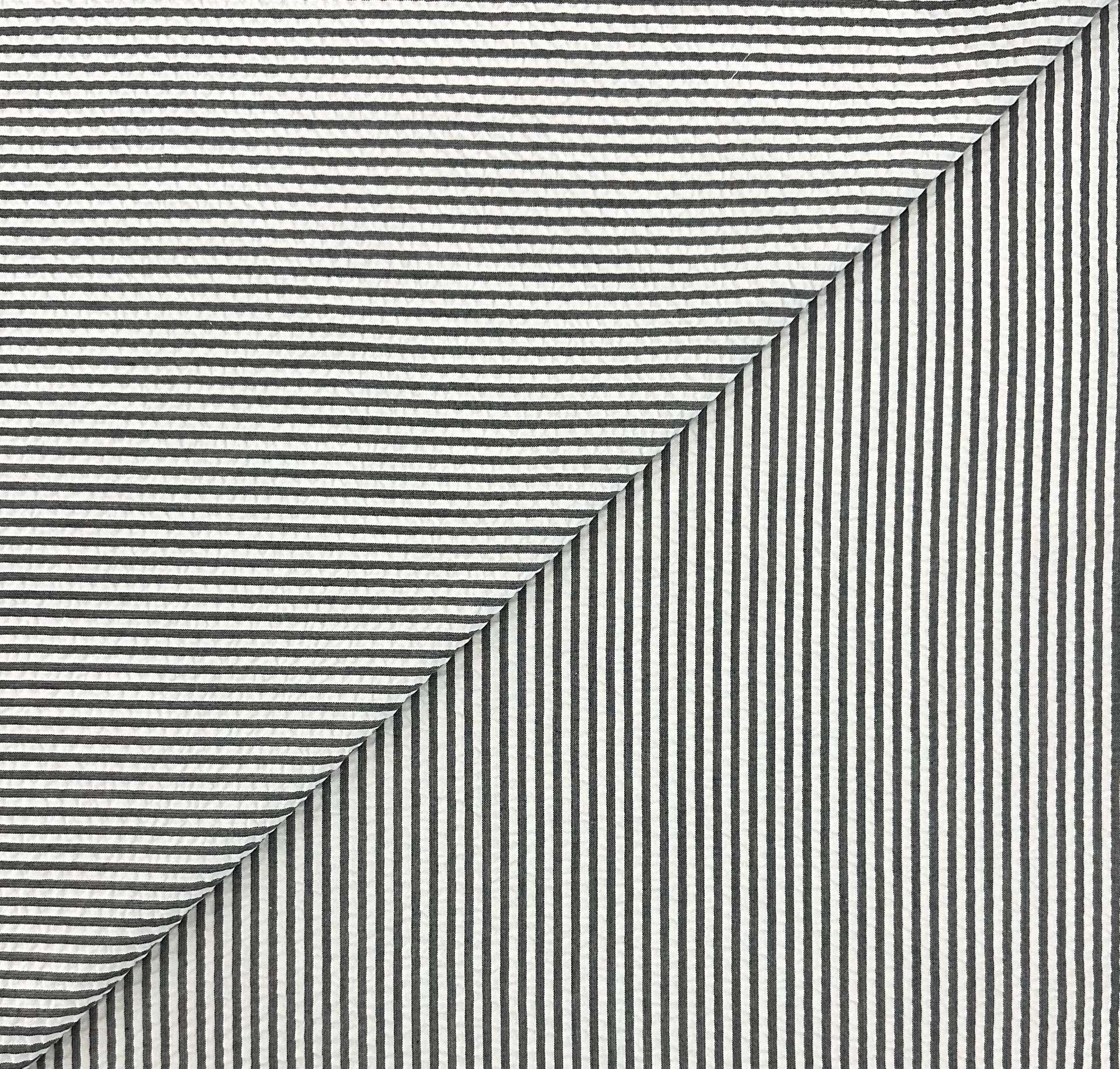 Poly Cotton Seersucker Stripe in Black