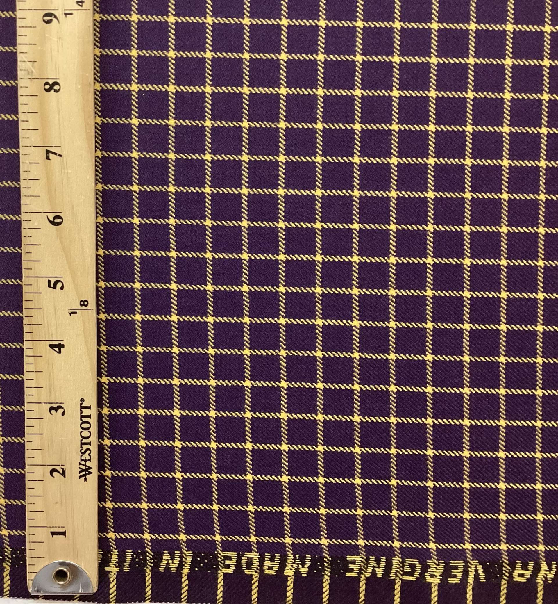 Made in Italy 100% Wool Windowpane In Golden Yellow On Eggplant 