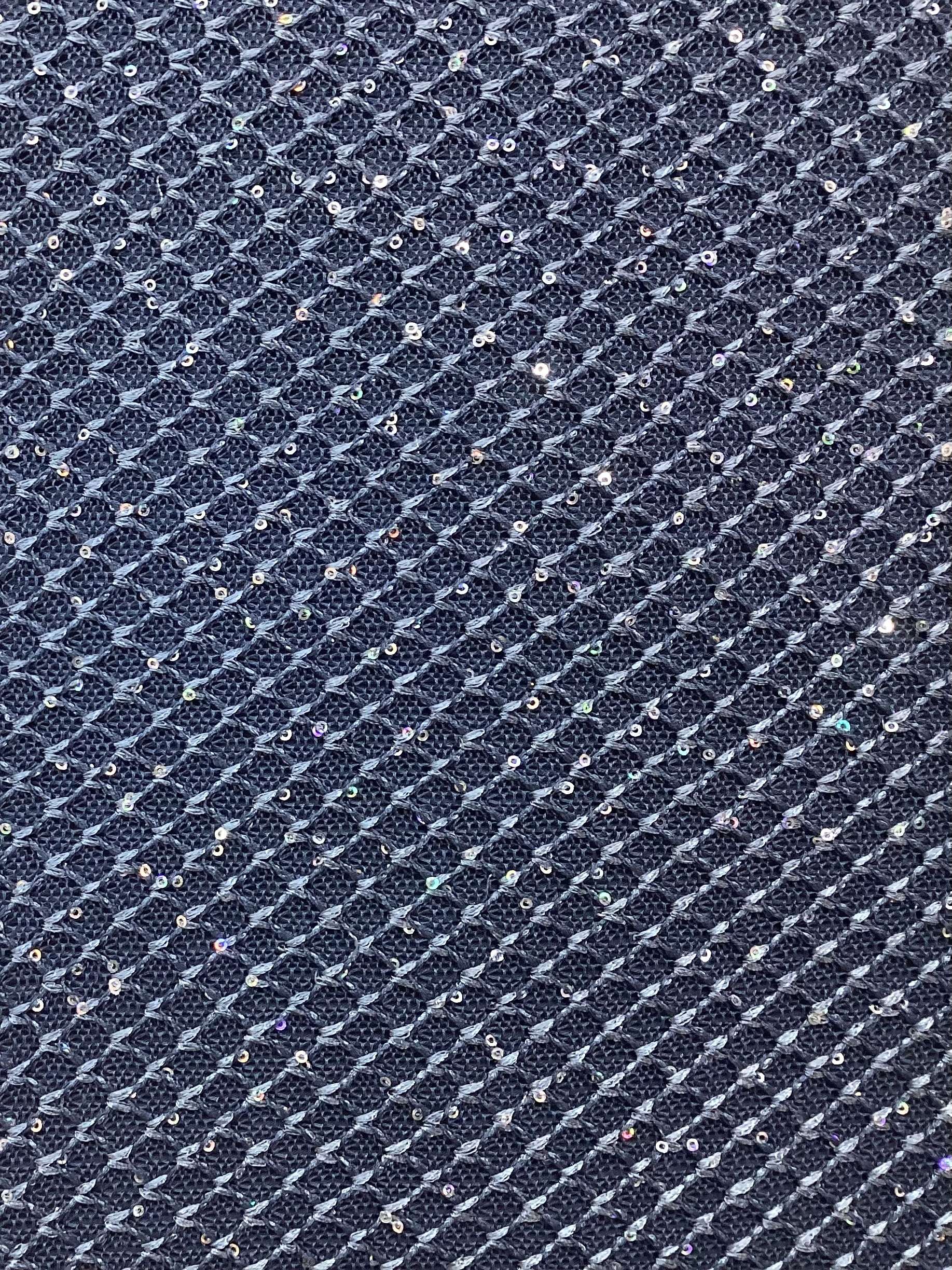Hologram Mini Sequins On Stretch Mesh In French Blue