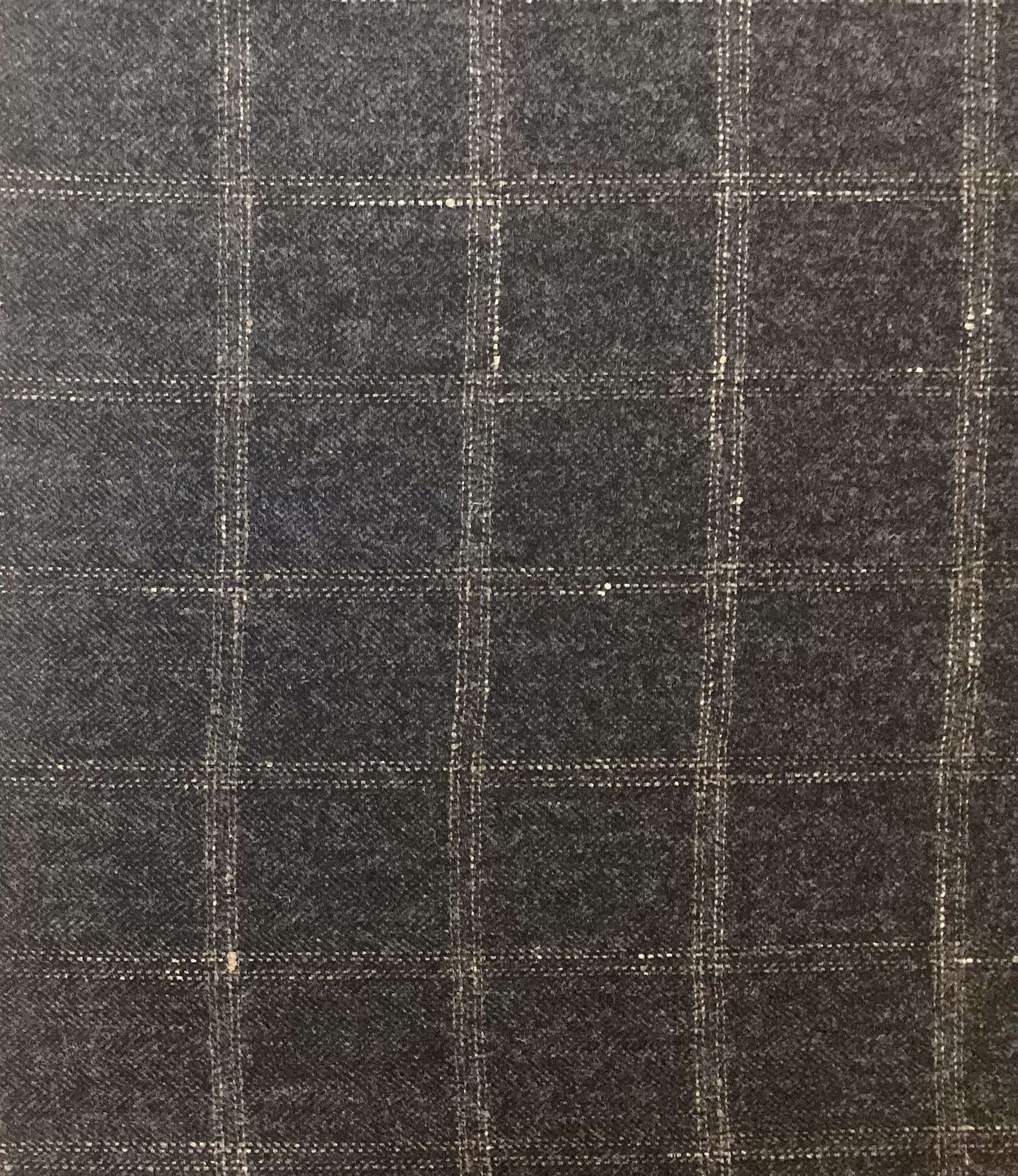 Italian Wool Windowpane Herringbone Suiting in Charcoal