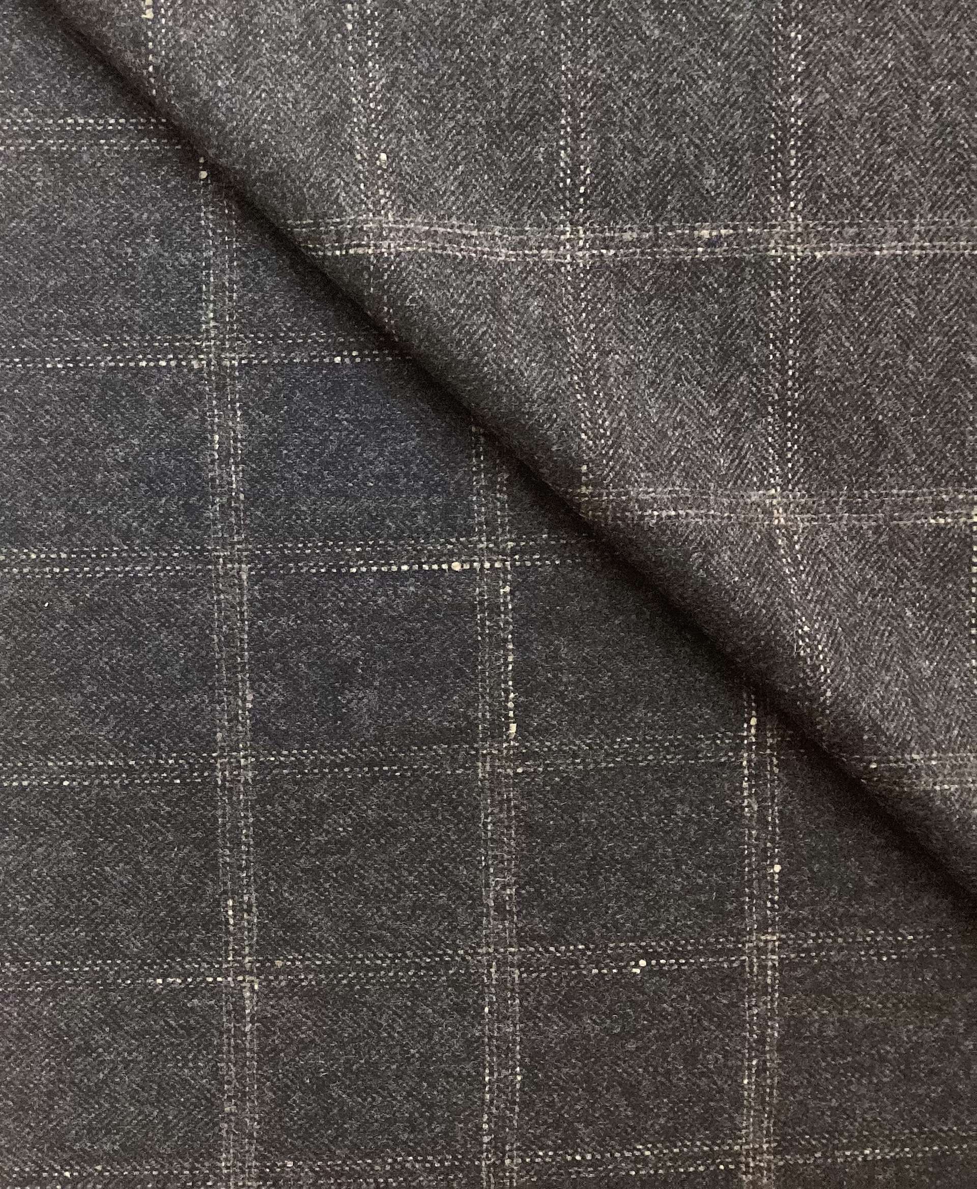 Italian Wool Windowpane Herringbone Suiting in Charcoal