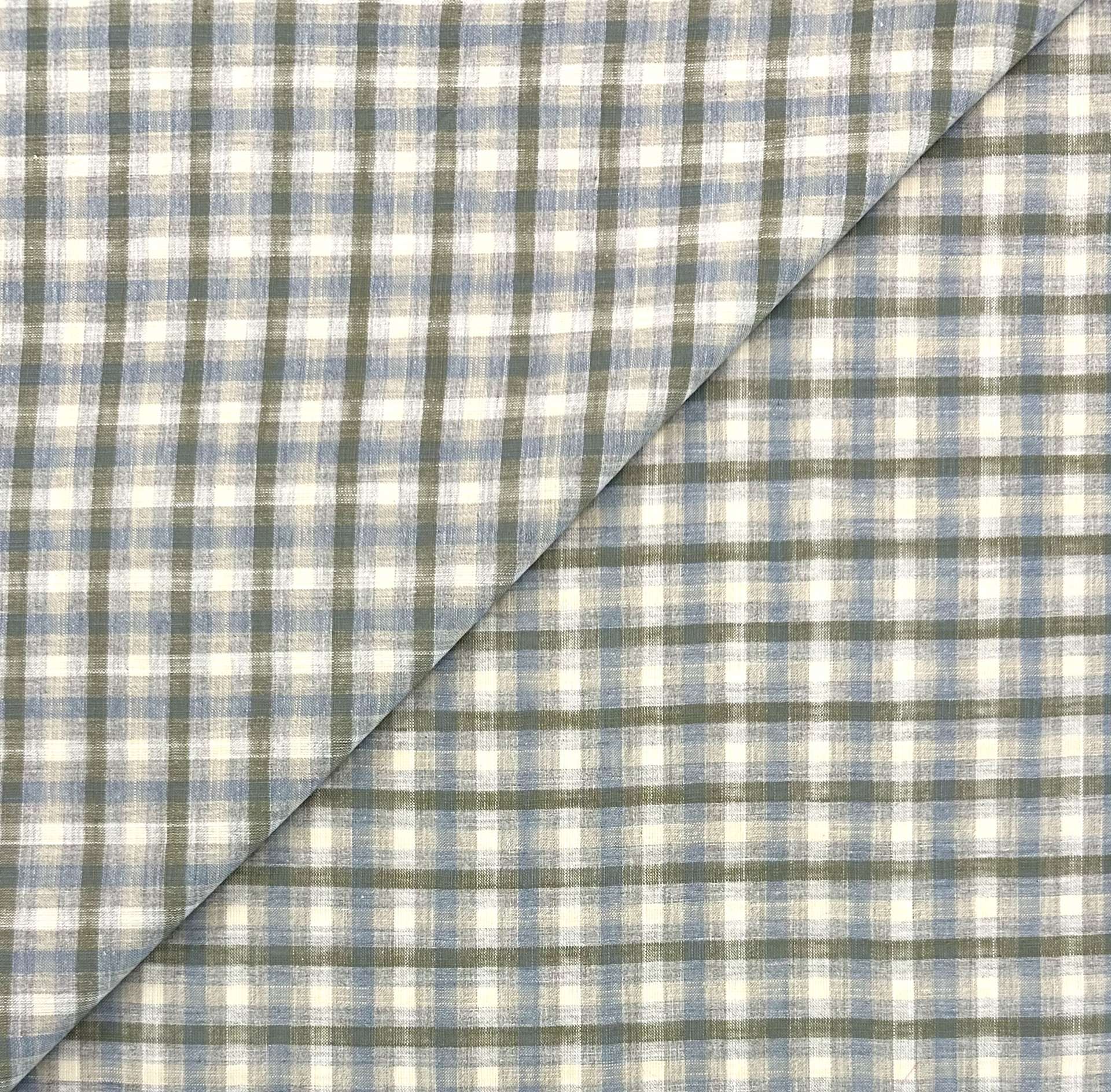 Imported Cotton Plaid Shirting in Blue Green 