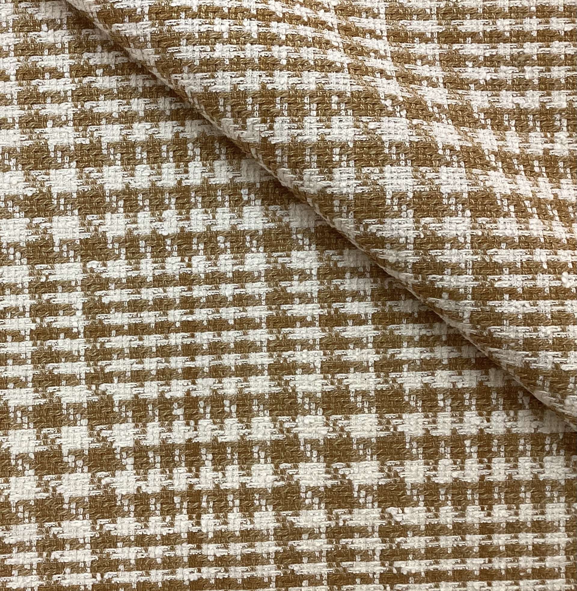 Cotton Blend Glen Plaid Tweed In Caramel & Vanilla 