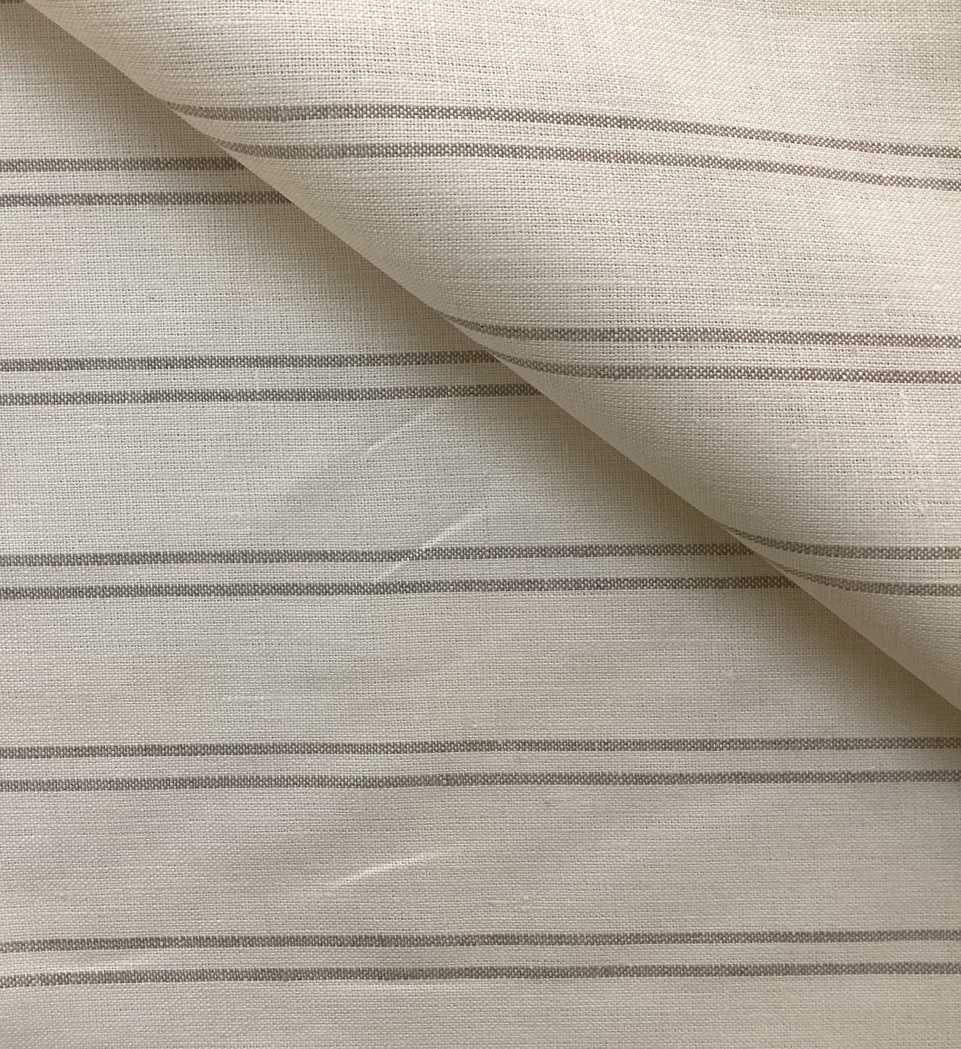 100% Linen Heavy Weight Yarn-Dye Stripe In Light Taupe On Cream